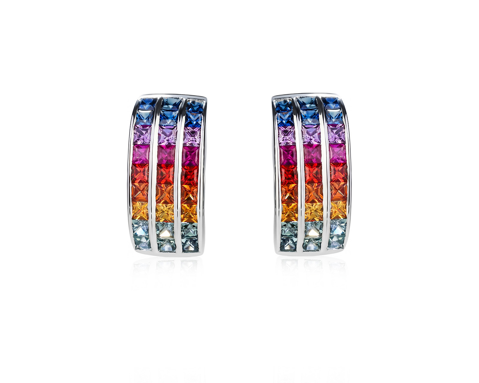 Золотые серьги с синими 0.72ct и цветными 2.52ct сапфирами 020326/1