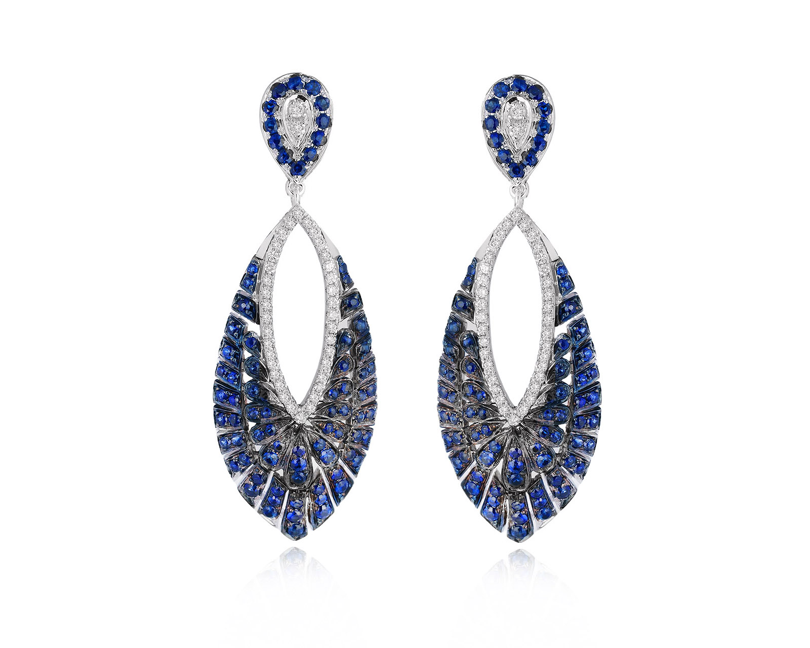 Золотые серьги с сапфирами 2.80ct и бриллиантами 0.66ct