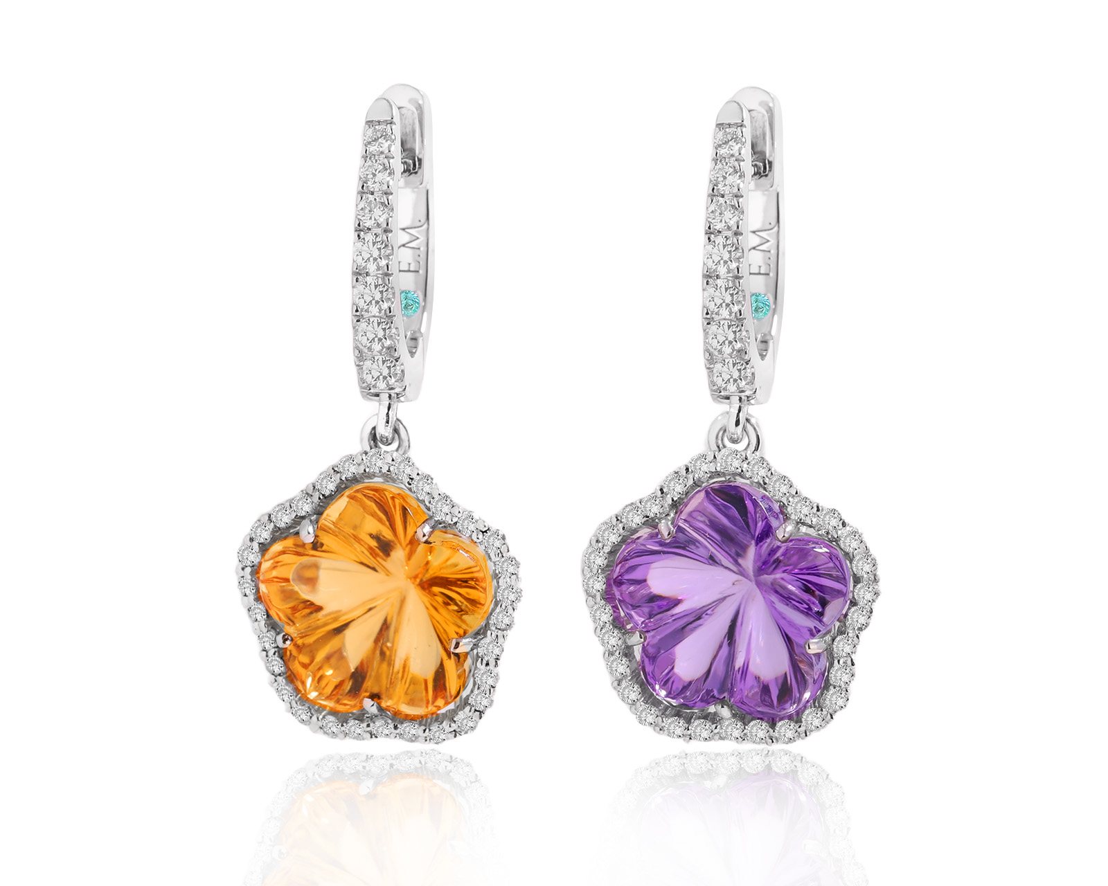 Золотые серьги с аметистом 4.00ct и цитрином 4.00ct Evgeny Matveev 250625/Б163 Золотые серьги с аметистом 4.00ct и цитрином 4.00ct Evgeny Matveev 250625/Б163
