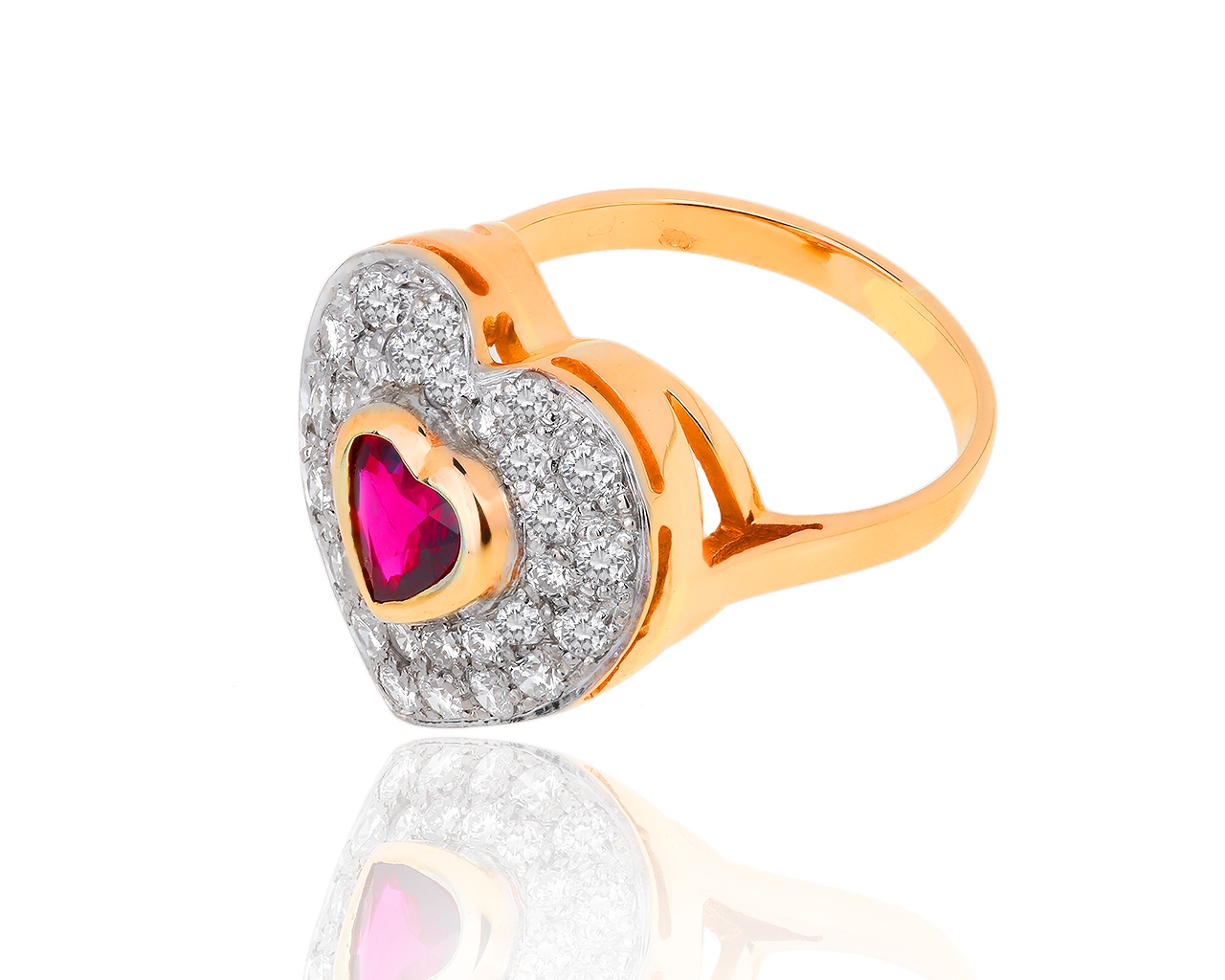 Золотое кольцо с бриллиантами 0.90ct и рубином 0.54ct