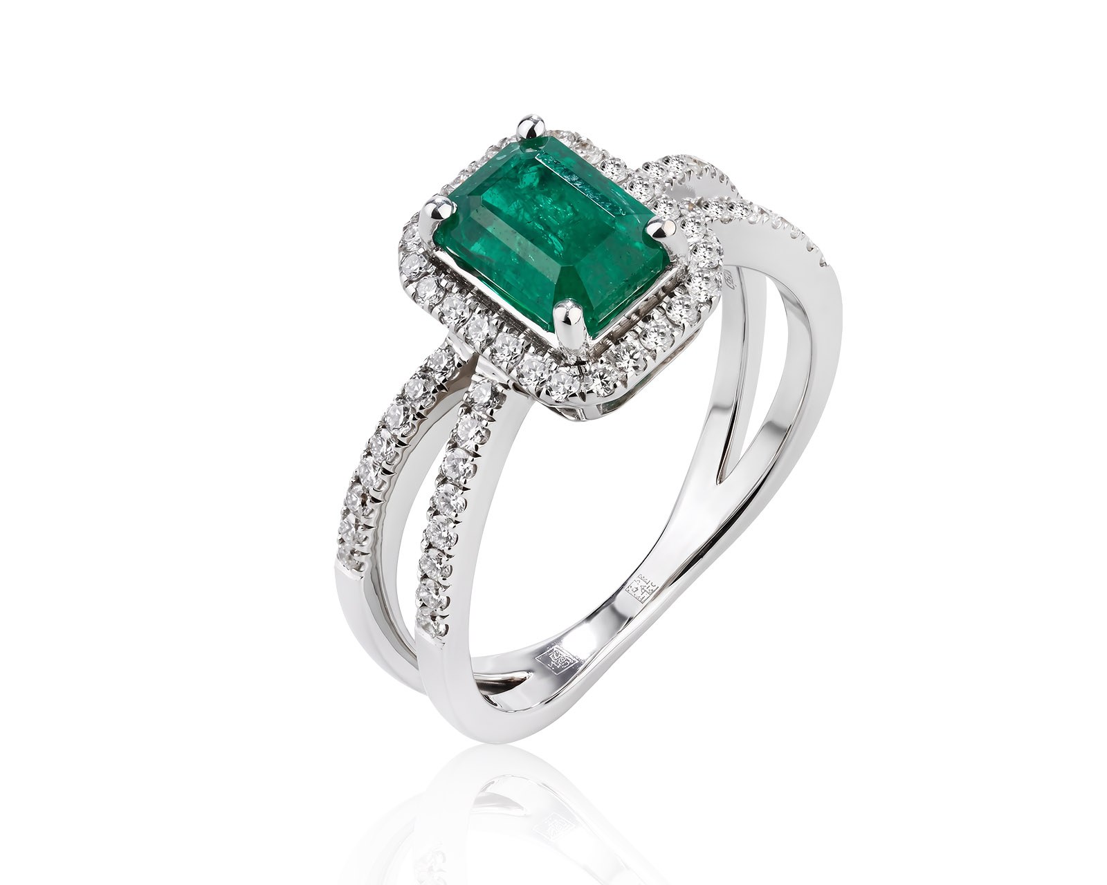 Золотое кольцо с изумрудом Замбия 1.66ct и бриллиантами 0.45ct 290526/3