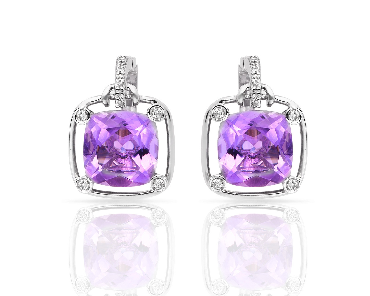 Золотые серьги с аметистами и бриллиантами 0.14ct 080518/31