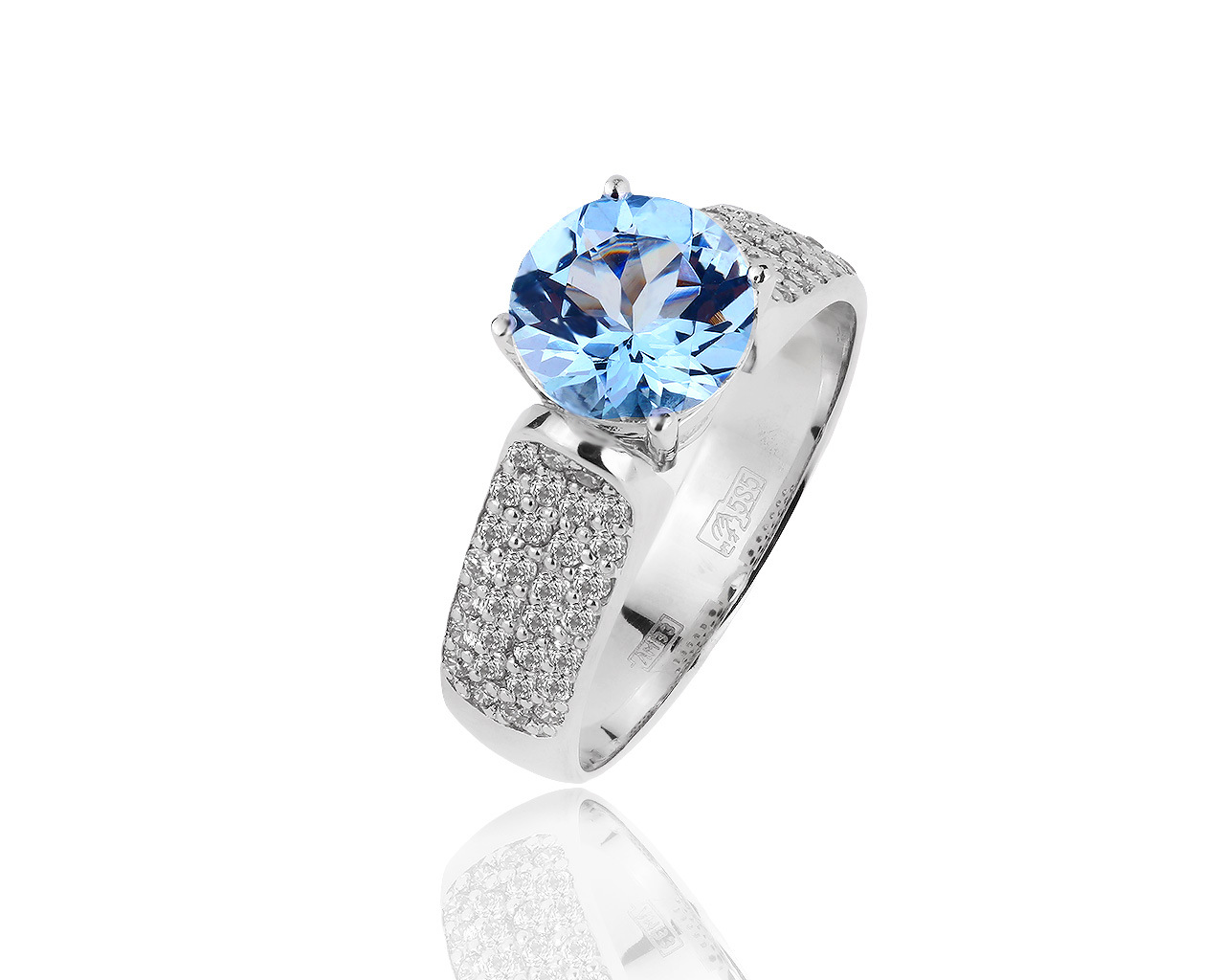 Золотое кольцо с бриллиантами 0.45ct и аквамарином 1.40ct 280519/4