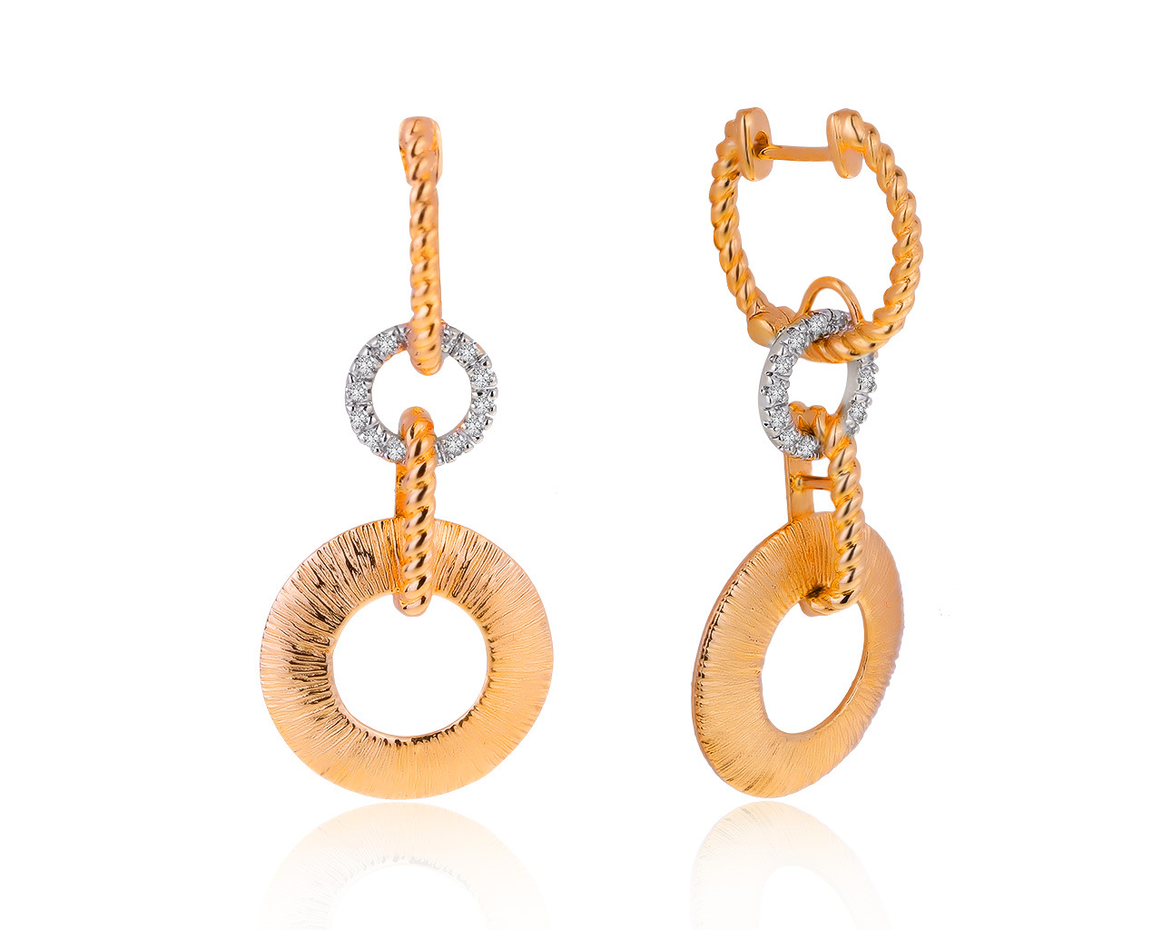 Великолепные золотые серьги с бриллиантами 0.09ct
