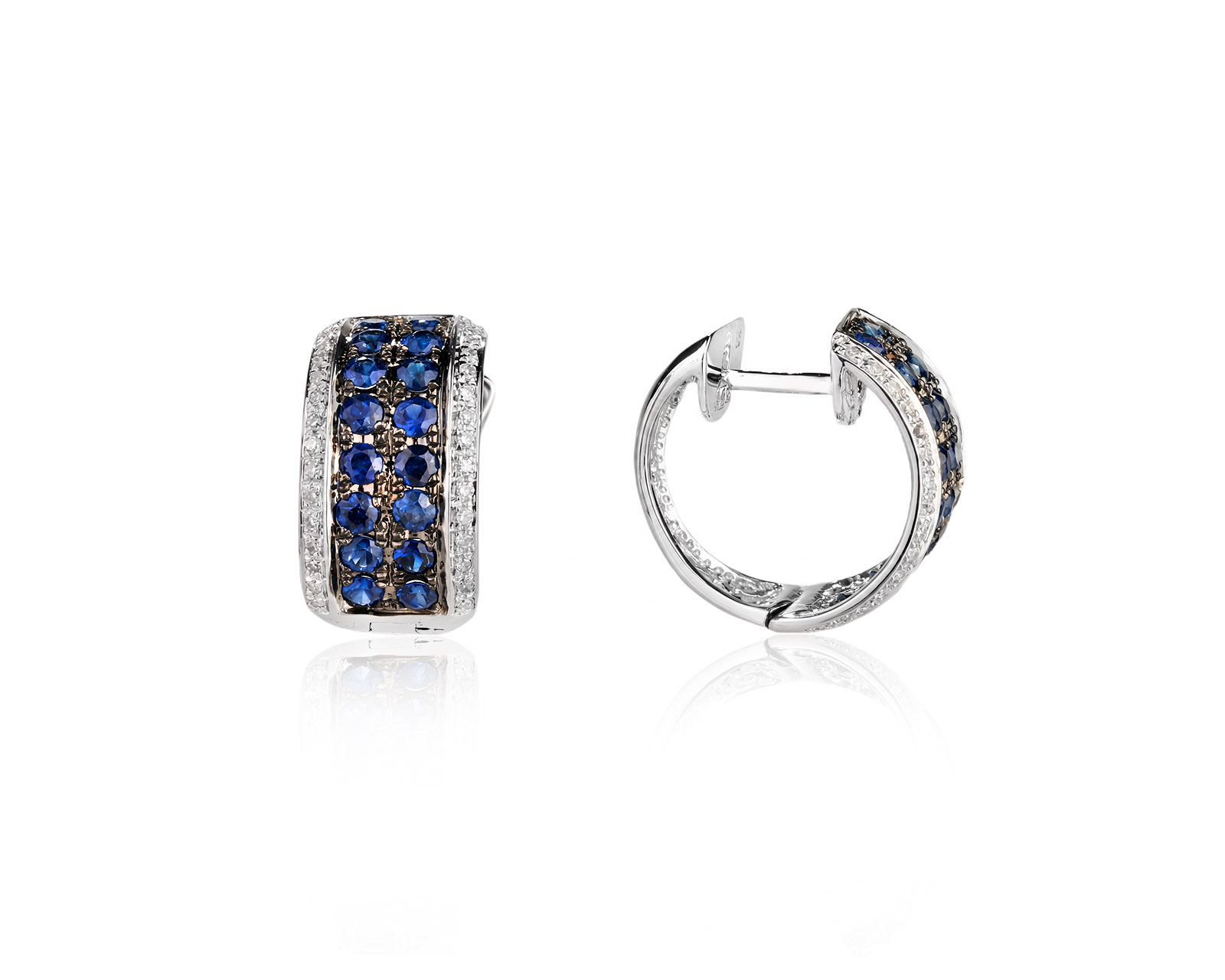 Золотые серьги с сапфирами 1.28ct и бриллиантами 0.18ct