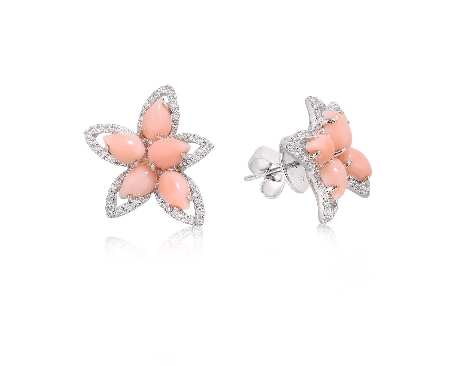 Золотые серьги с кораллами 4.24ct и бриллиантами 0.56ct