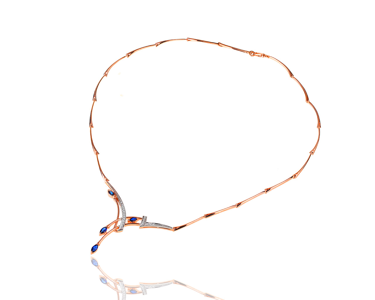 Золотое колье с бриллиантами 0.17ct и сапфирами 0.76ct