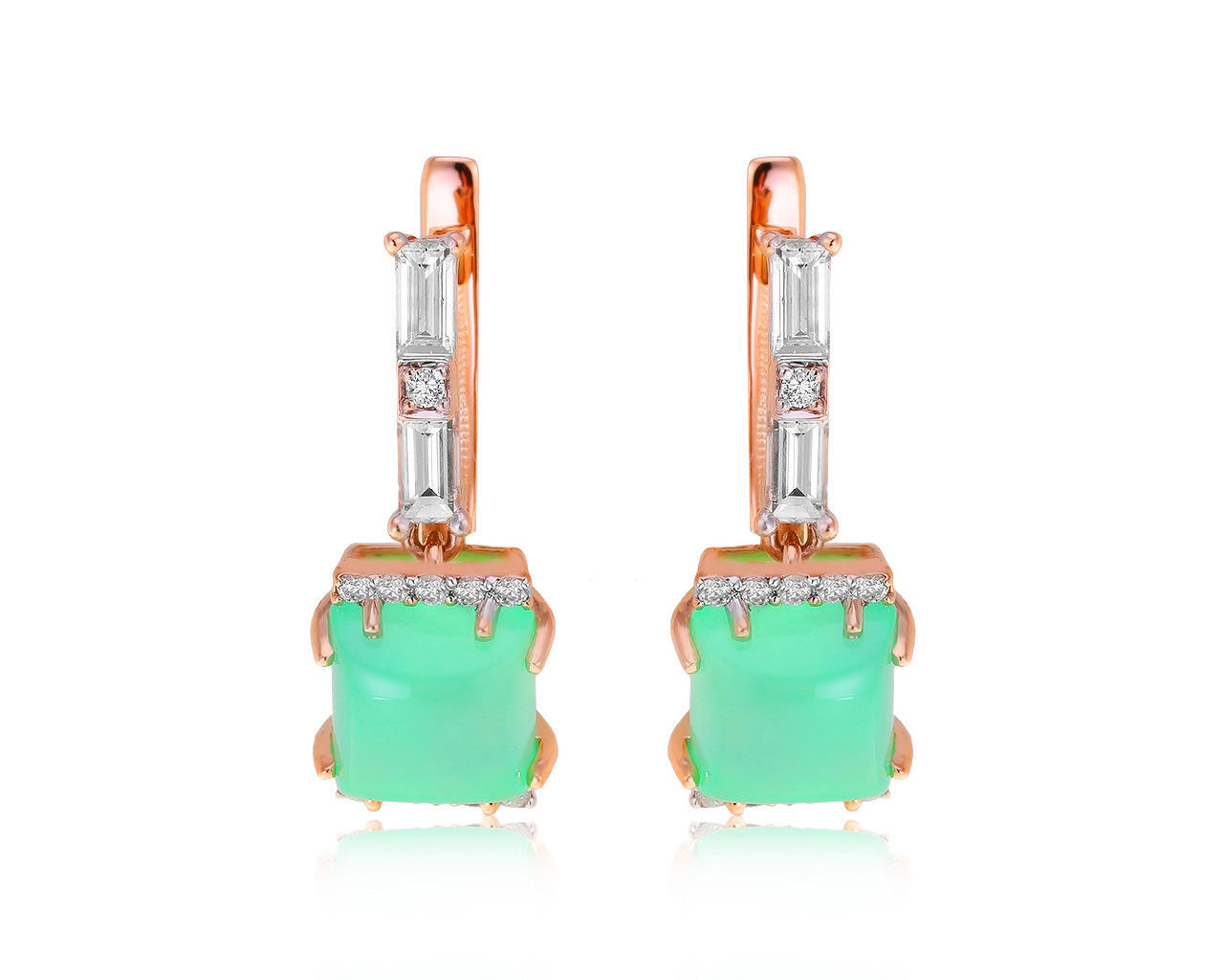 Очаровательные золотые серьги с хризопразами 2.82ct 180121/7