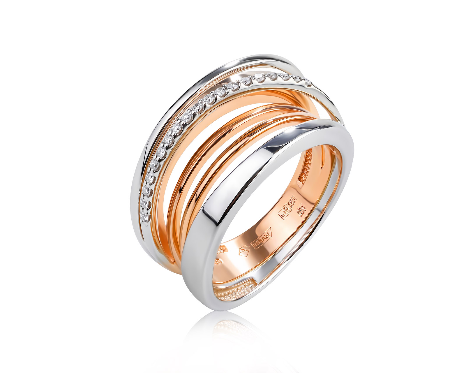 Золотое кольцо с бриллиантами 0.15ct