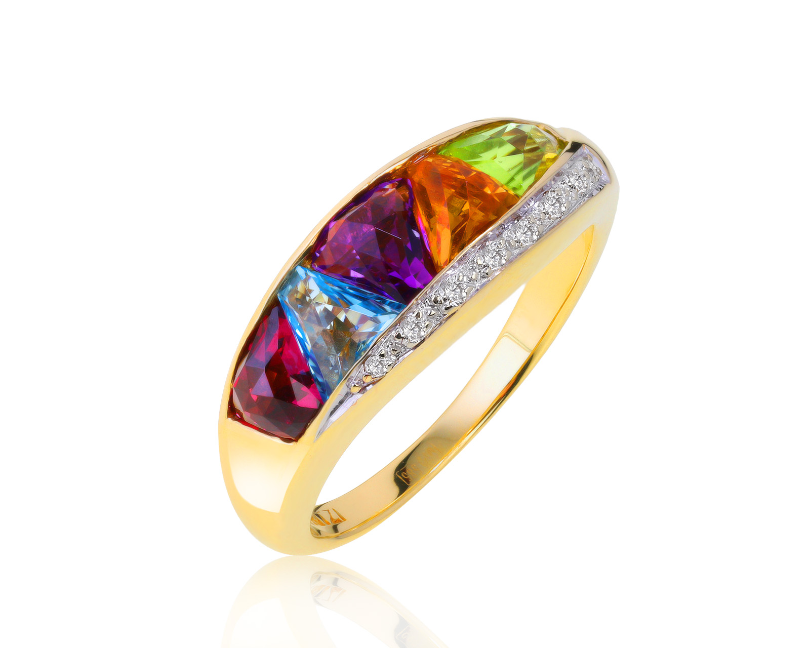 Прелестное золотое кольцо с цветными камнями 1.69ct