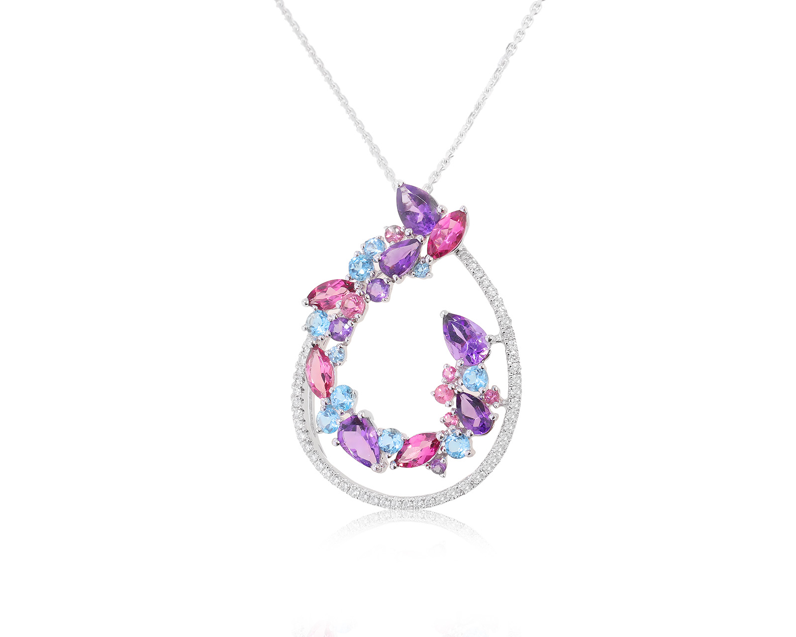 Коктейльный золотой кулон с цветными камнями 3.34ct 291122/10