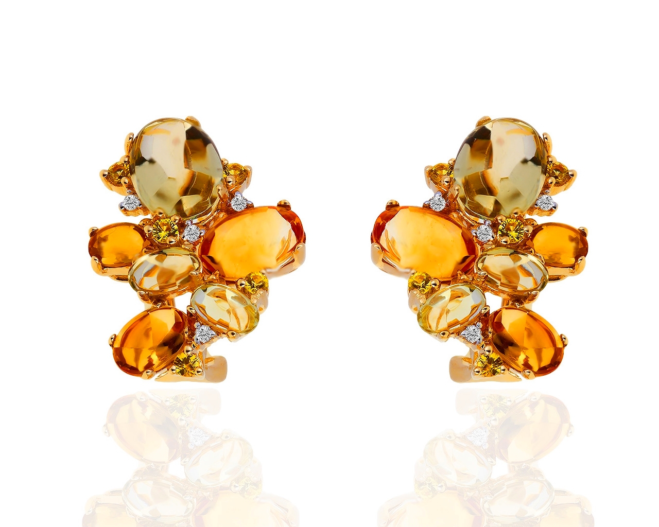 Яркие золотые серьги с желтыми сапфирами и бриллиантами 290319/9
