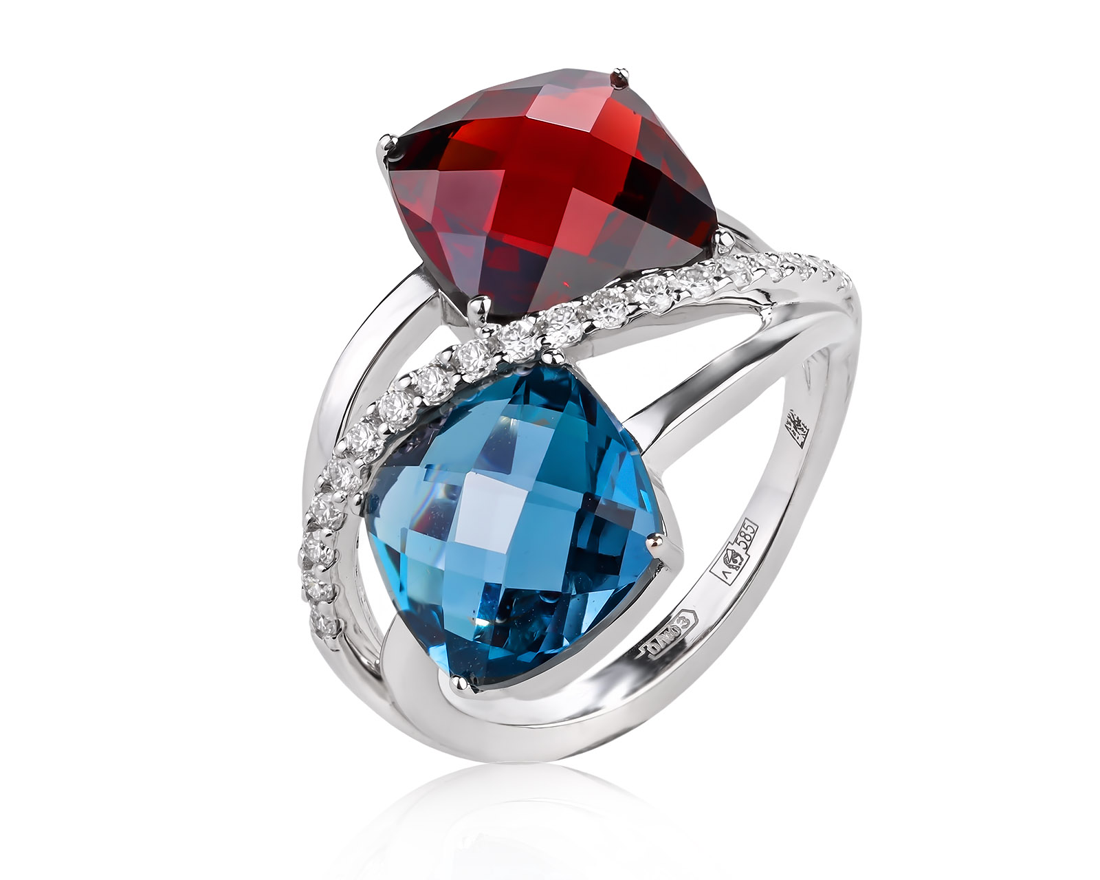 Оригинальное золотое кольцо с гранатом 4.90ct и топазом 4.50ct Lykov`s Jewellery
