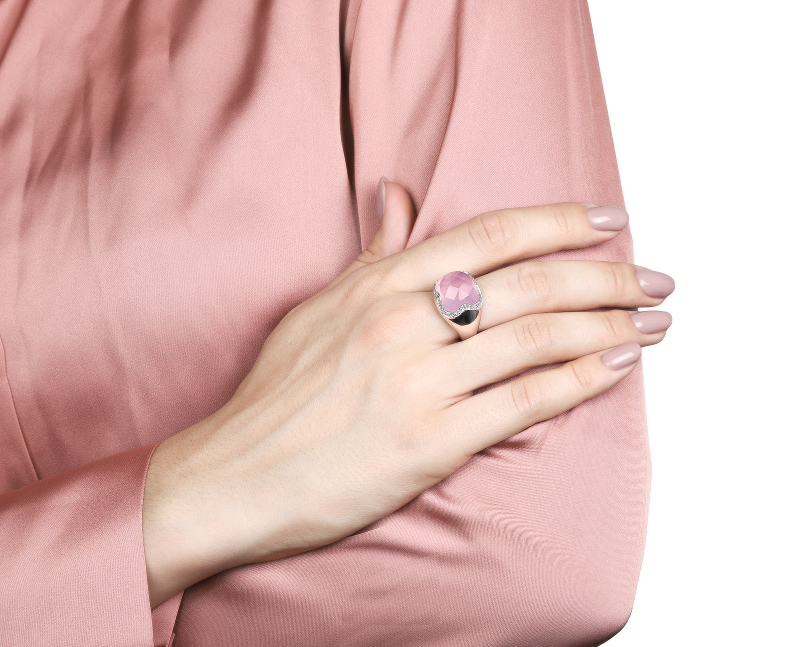 Изысканное золотое кольцо с розовым кварцем 9.45ct