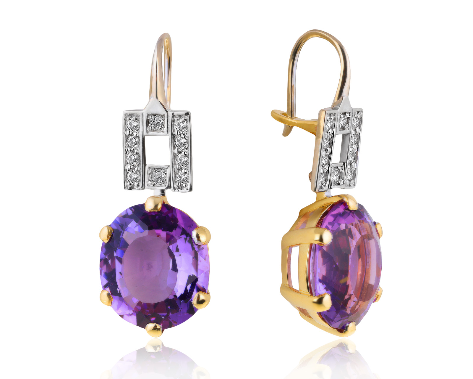 Праздничные золотые серьги с аметистами 20.71ct 300621/14