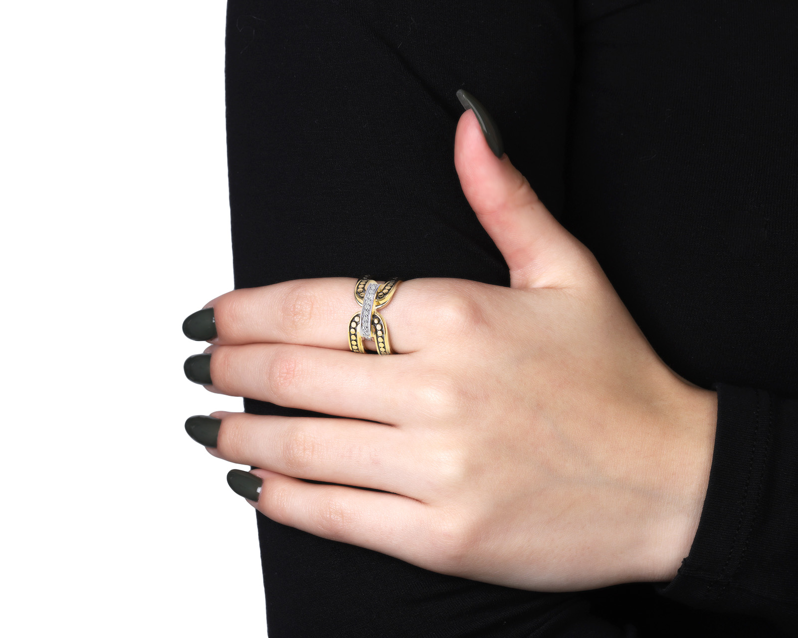 Оригинальное золотое кольцо с бриллиантами 0.10ct John Hardy