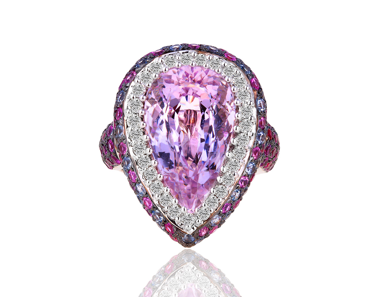 Волшебное золотое кольцо с бриллиантами и кунцитом 10.45ct 240918/9