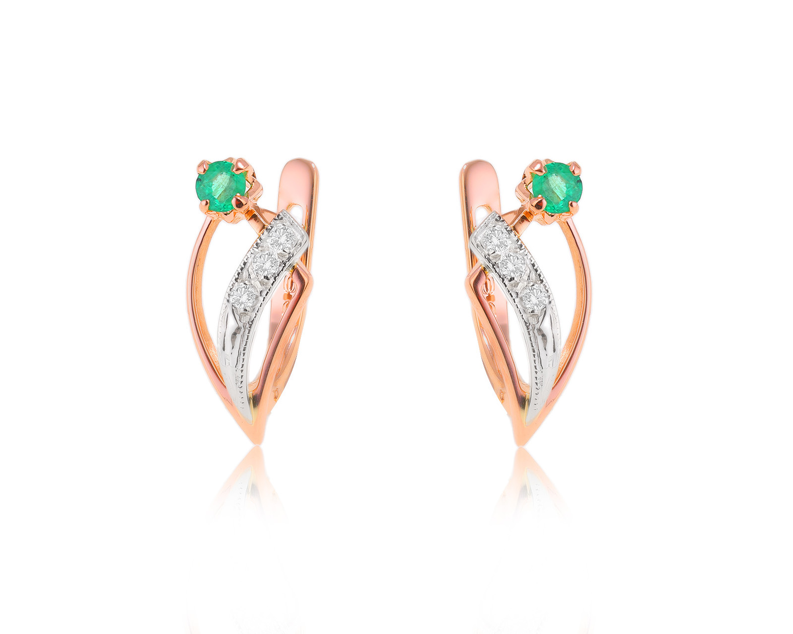 Золотые серьги с изумрудами 0.24ct и бриллиантами 0.07ct