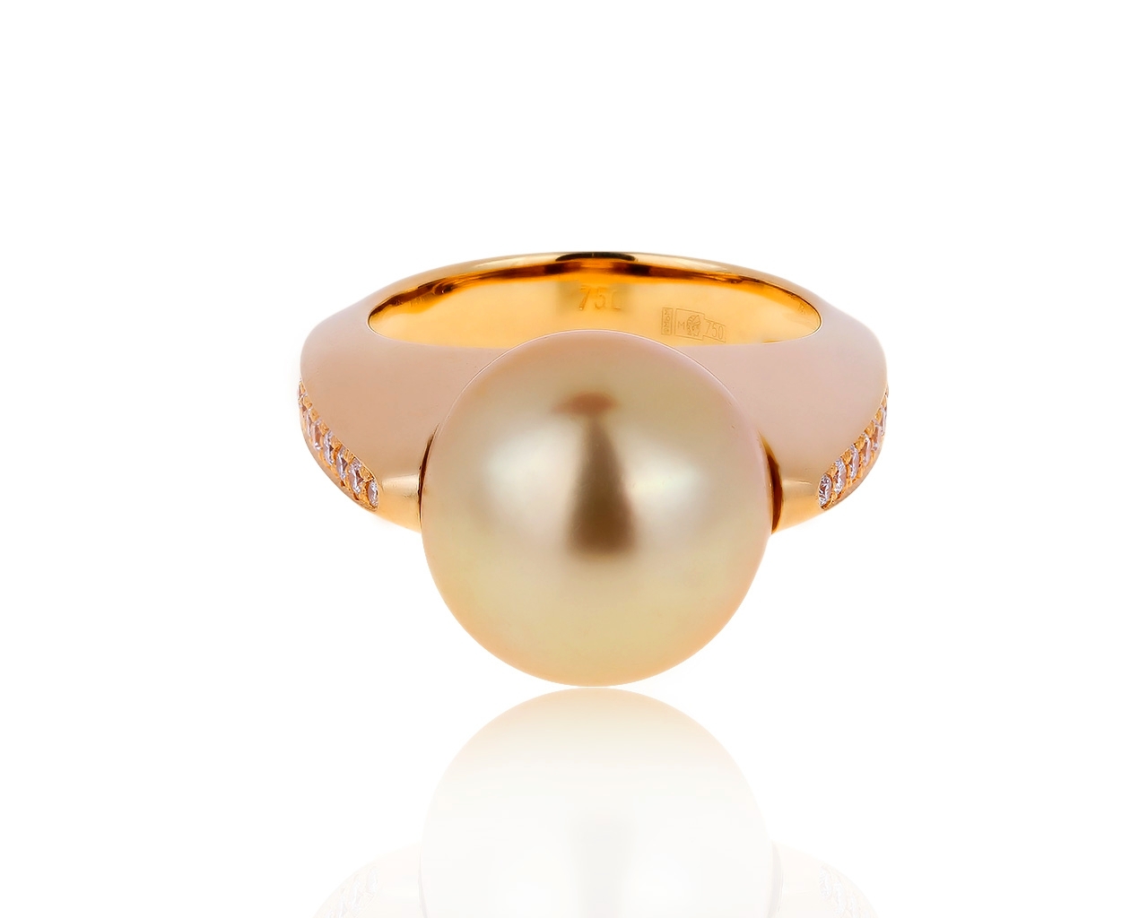 Безупречное золотое кольцо с жемчугом 13.40 мм