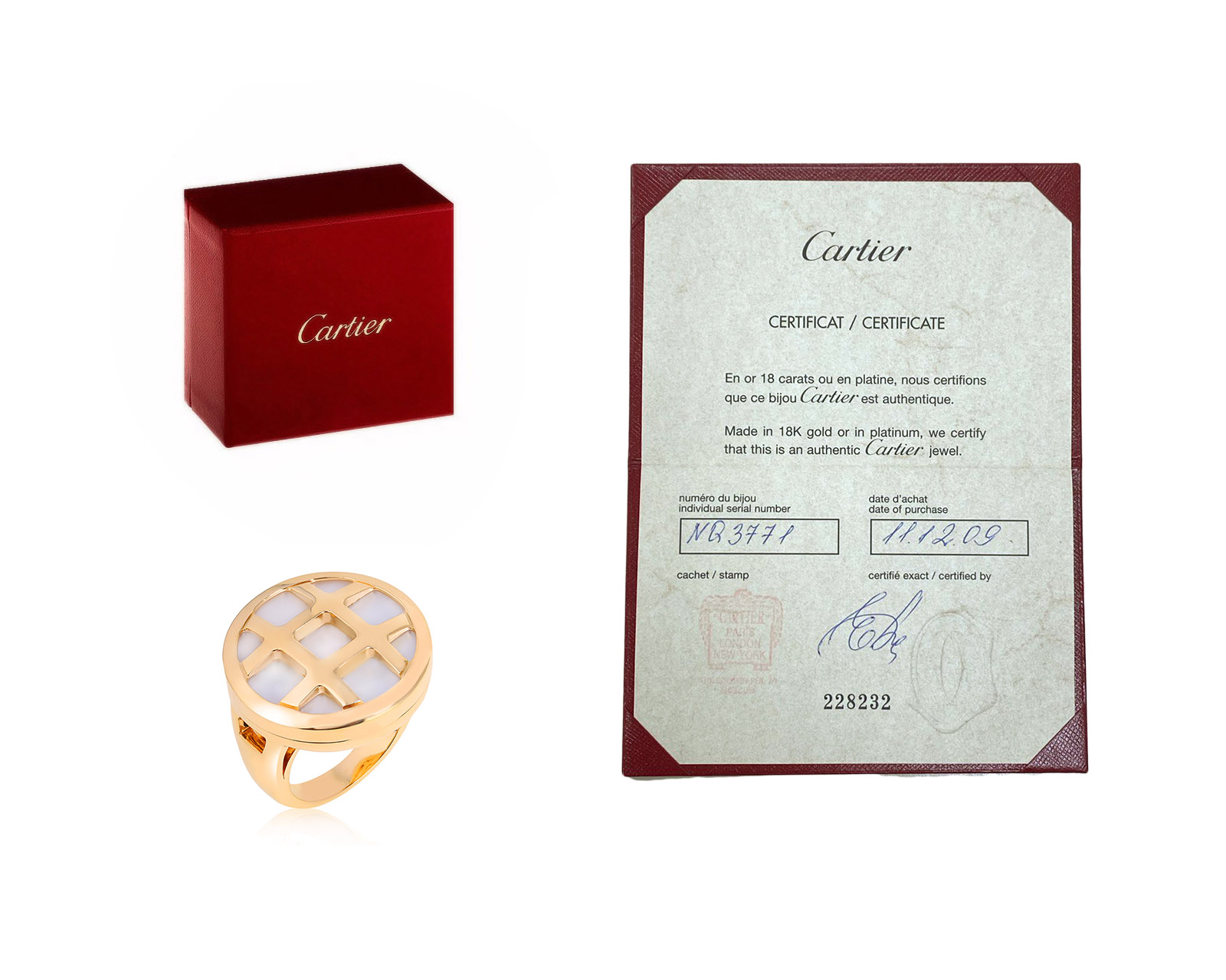 Оригинальное золотое кольцо с перламутром 9.91ct Cartier Pasha