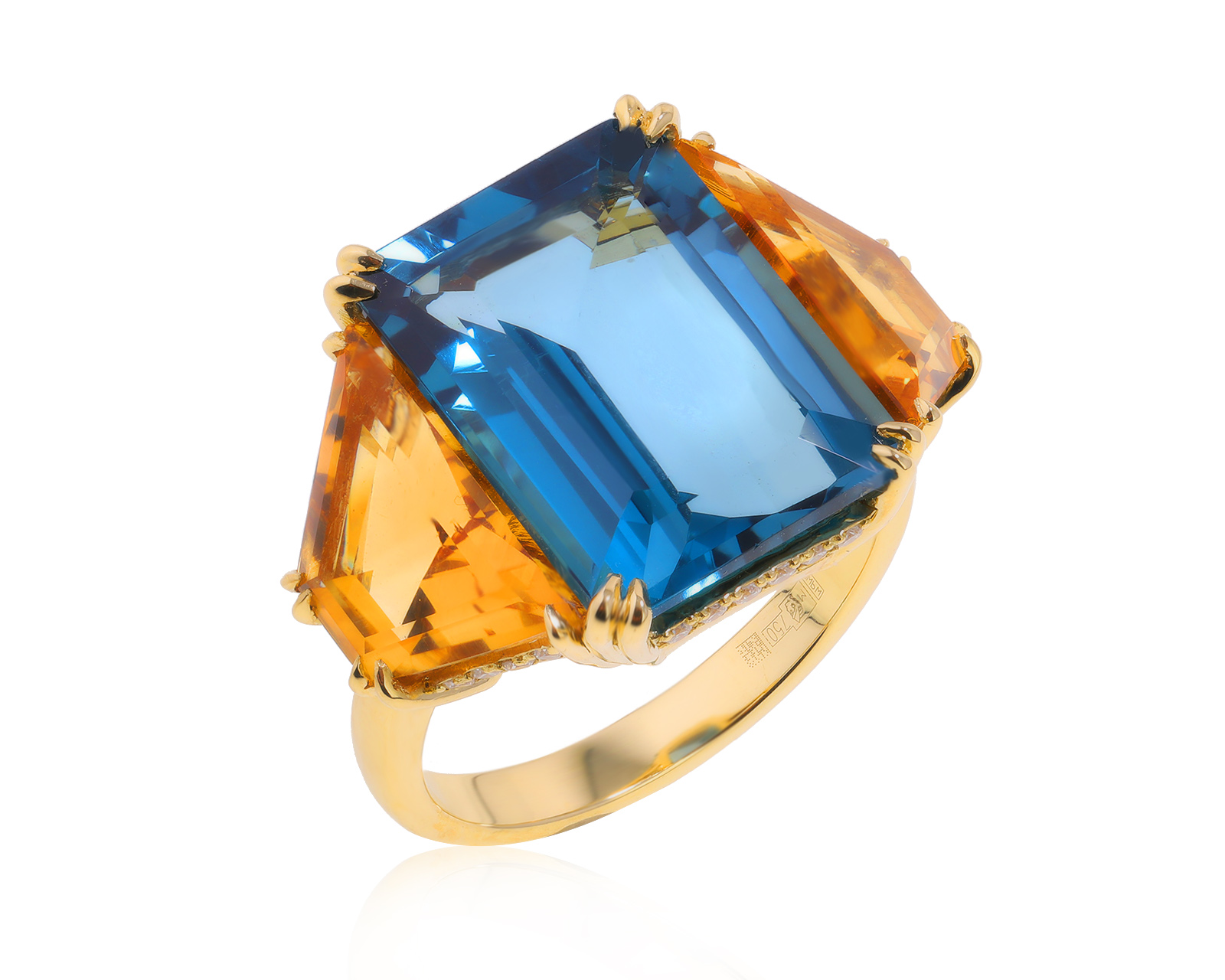 Золотое кольцо с топазом 13.48ct и цитринами 5.33ct Evgeny Matveev 151224/Б87