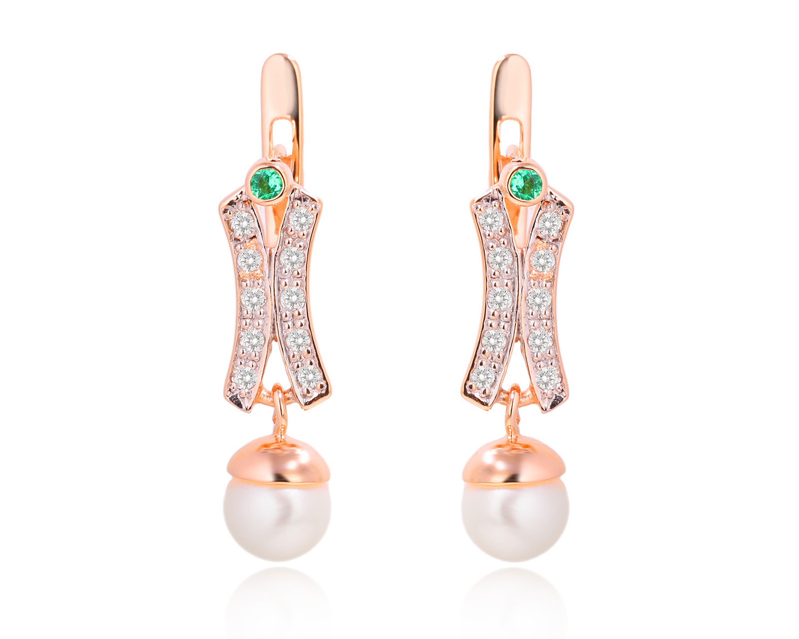 Золотые серьги с изумрудами 0.06ct и бриллиантами 0.24ct 271124/10 Золотые серьги с изумрудами 0.06ct и бриллиантами 0.24ct 271124/10