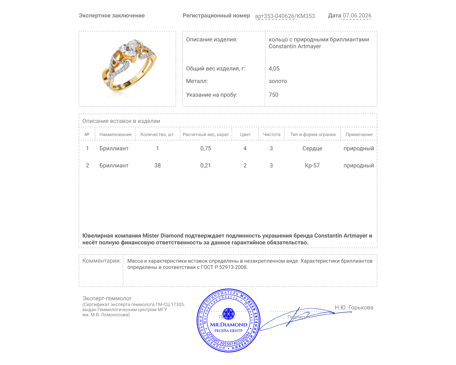 Оригинальное золотое кольцо с бриллиантами 0.96ct Constantin Artmayer