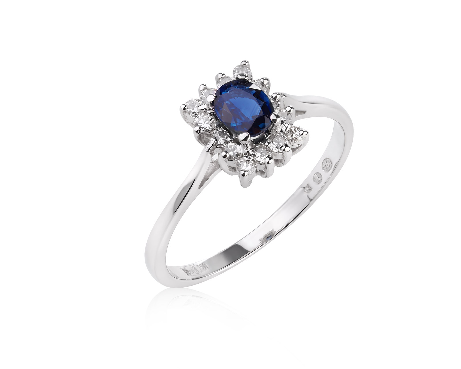 Золотое кольцо с сапфиром 0.45ct и бриллиантами 0.16ct 250326/1