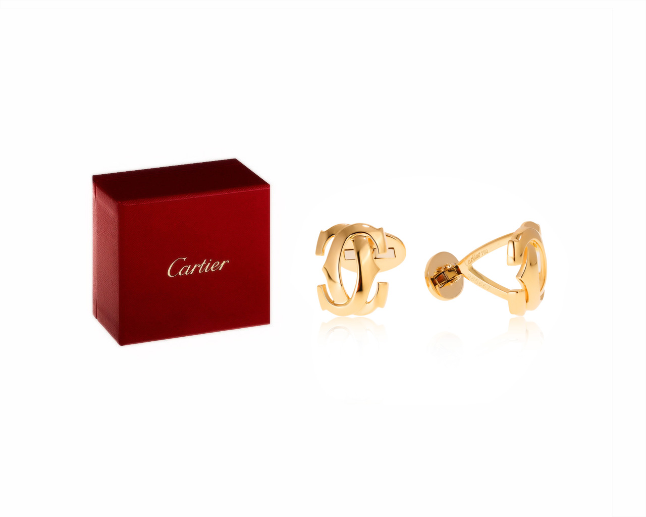 Оригинальные золотые запонки Cartier Logo