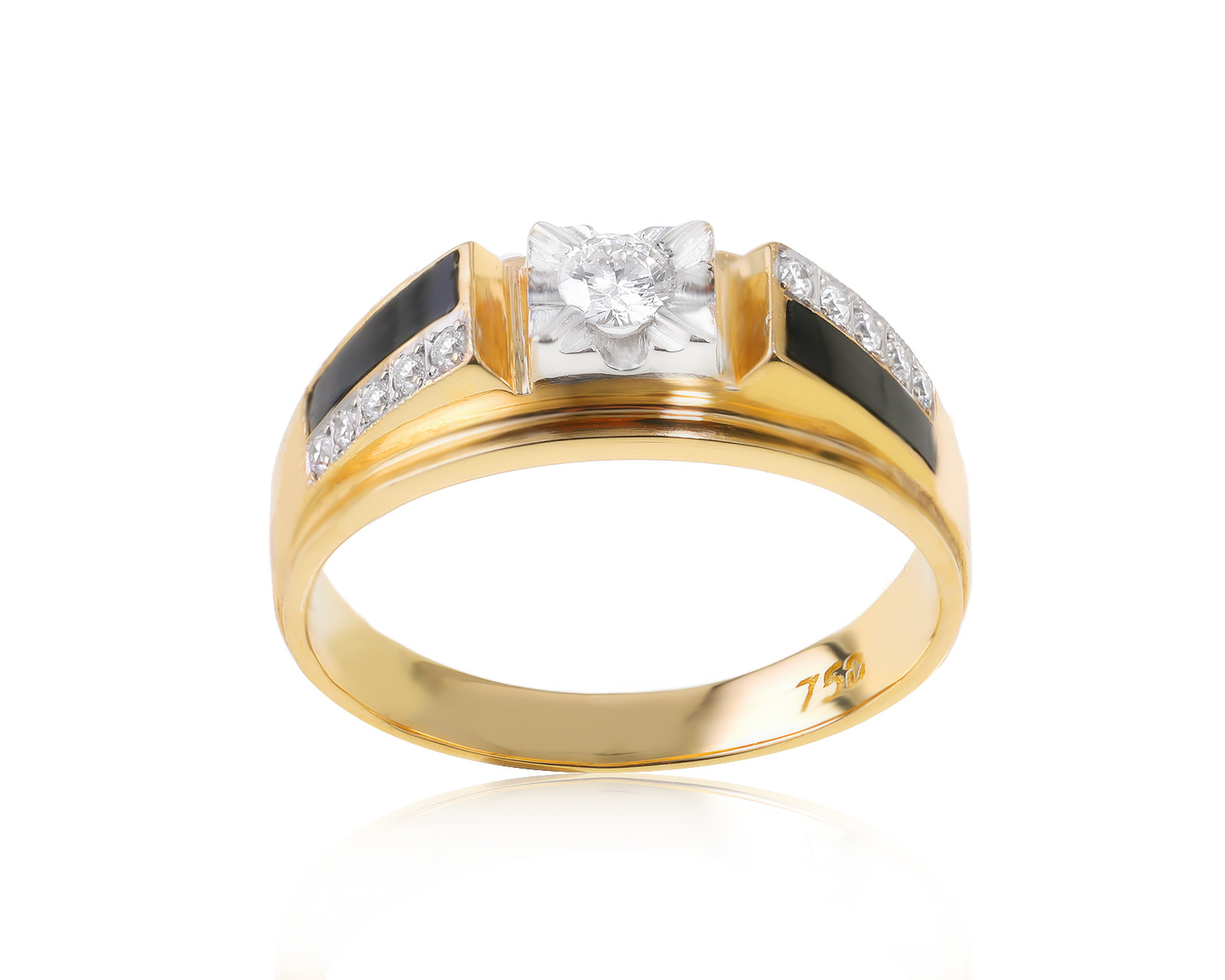 Золотое кольцо с черным ониксом и бриллиантами 0.45ct