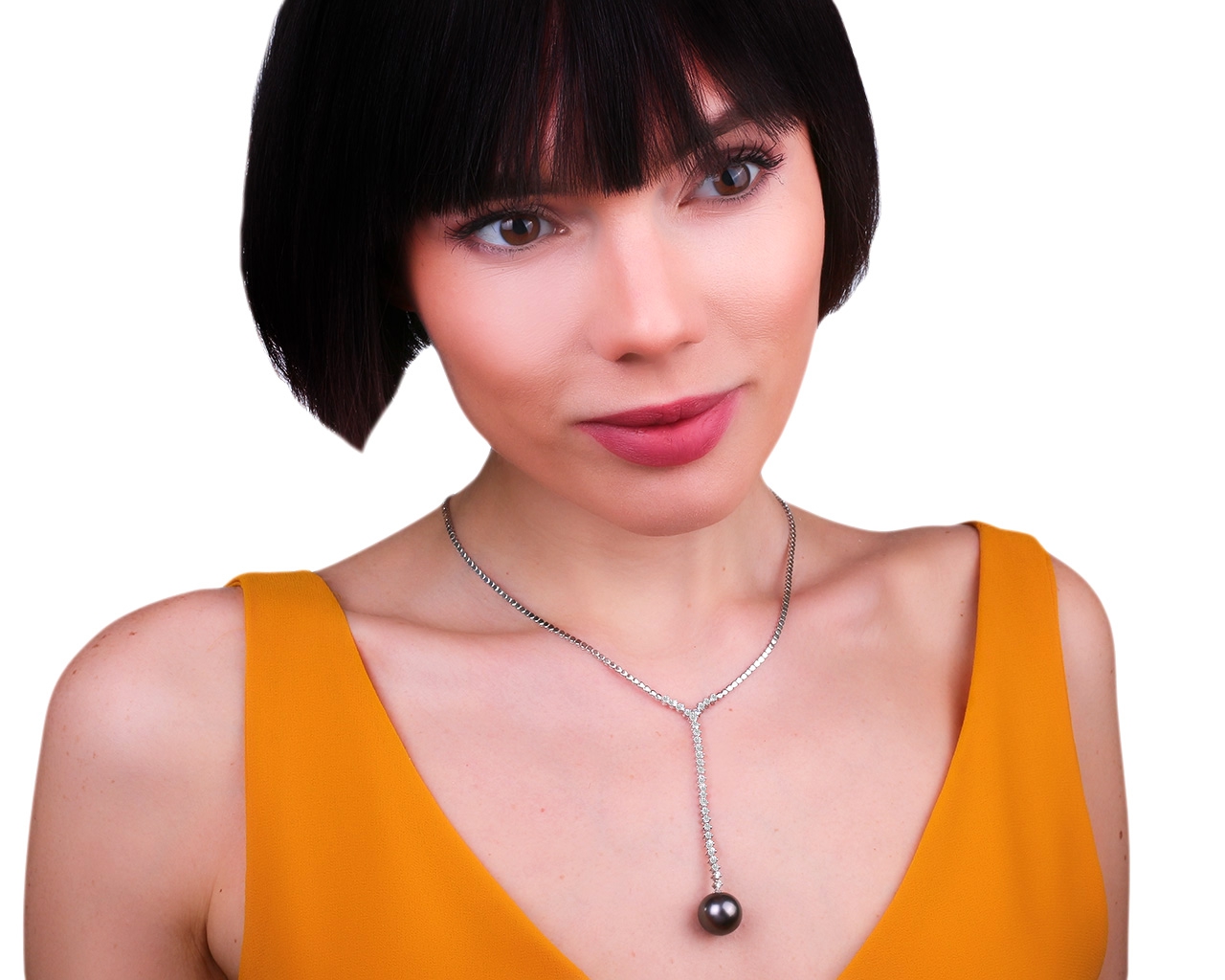 Золотое колье с жемчугом Таити и бриллиантами 1.20ct