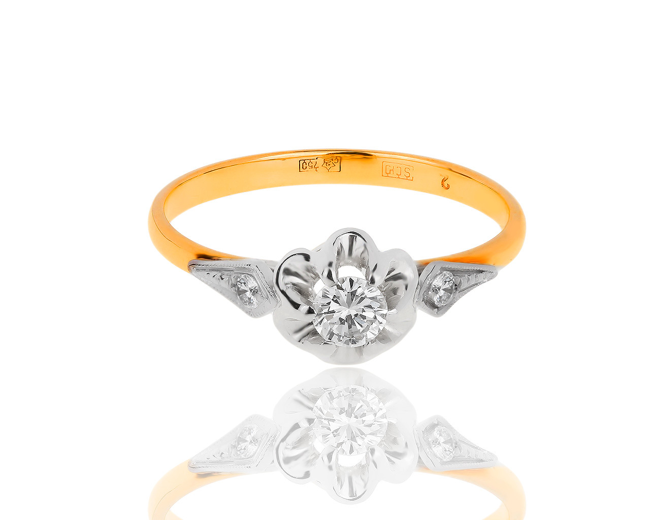 Советское золотое кольцо с бриллиантами 0.30ct 010719/10