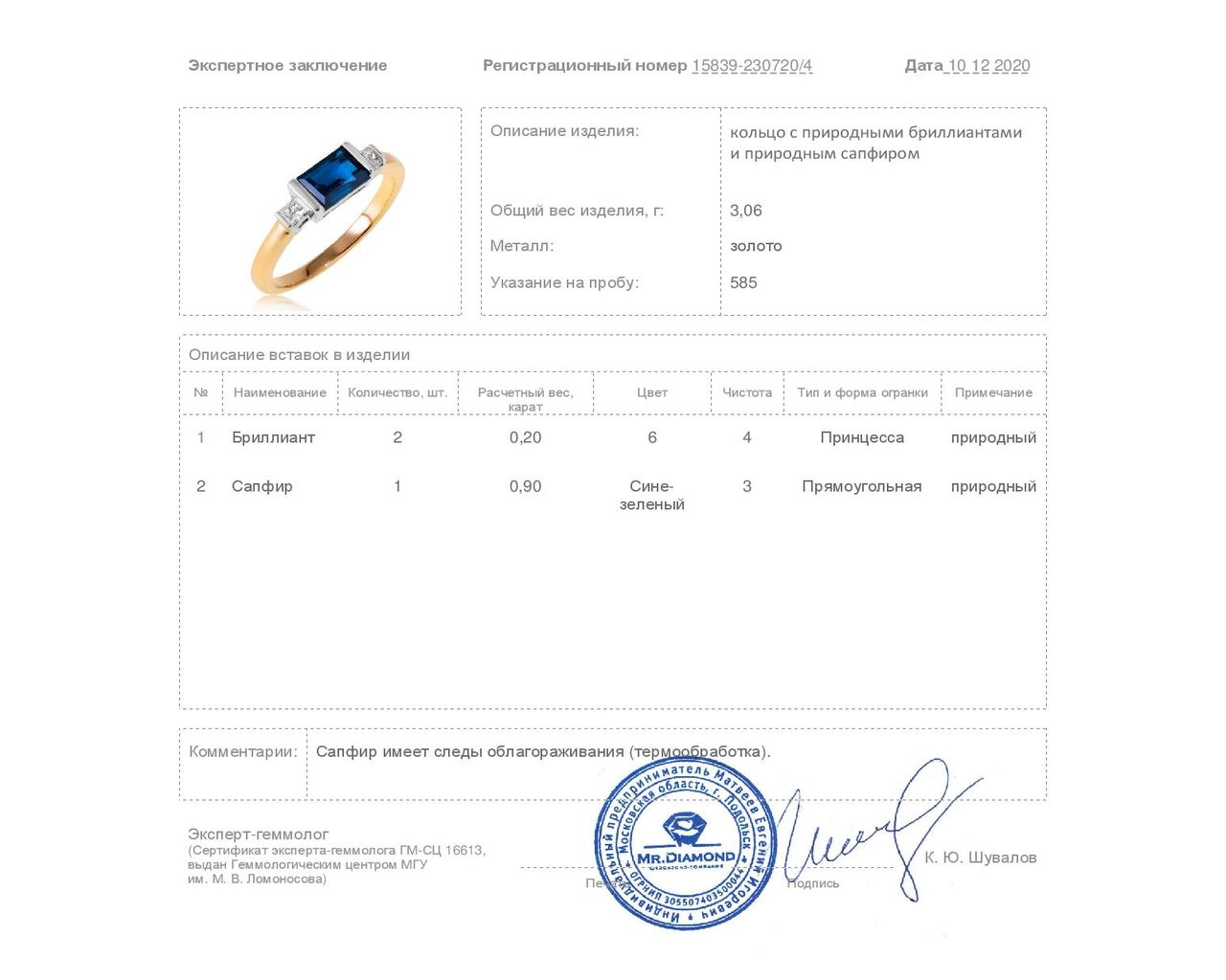 Прелестное золотое кольцо с сапфиром 0.90ct