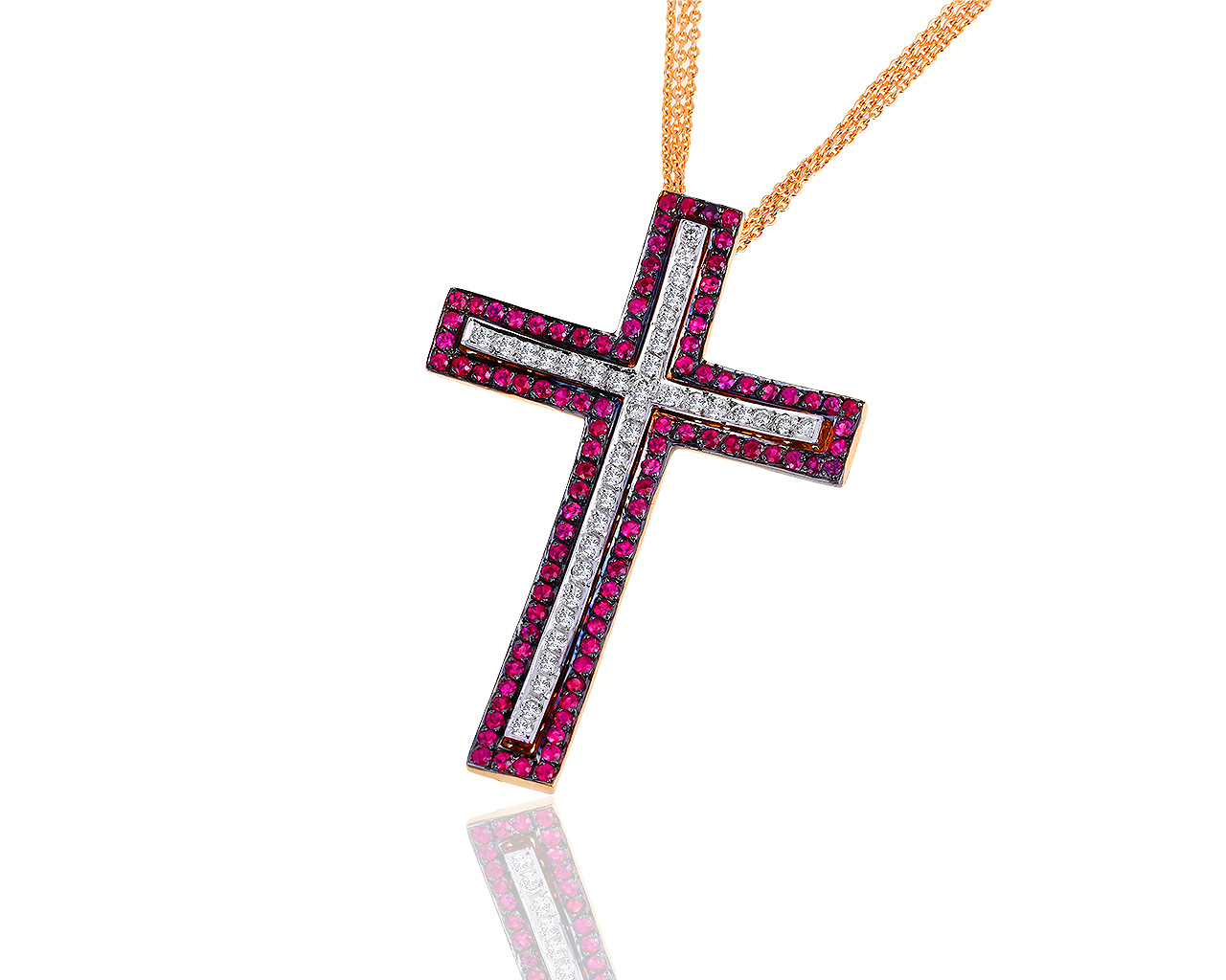 Оригинальный золотой крест с бриллиантами и рубинами 1.30ct Gellini 130818/2