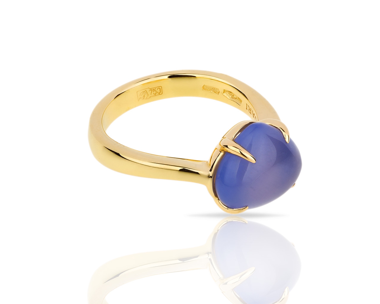 Золотое кольцо с голубым халцедоном Bvlgari Sassi