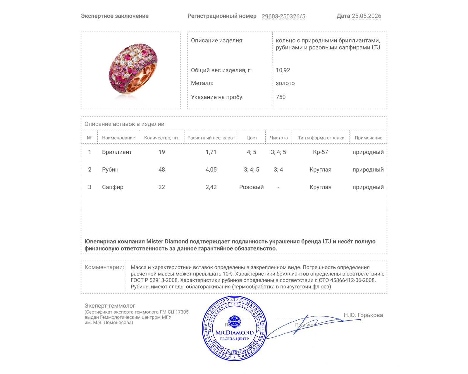 Оригинальное золотое кольцо с рубинами 4.05ct LTJ