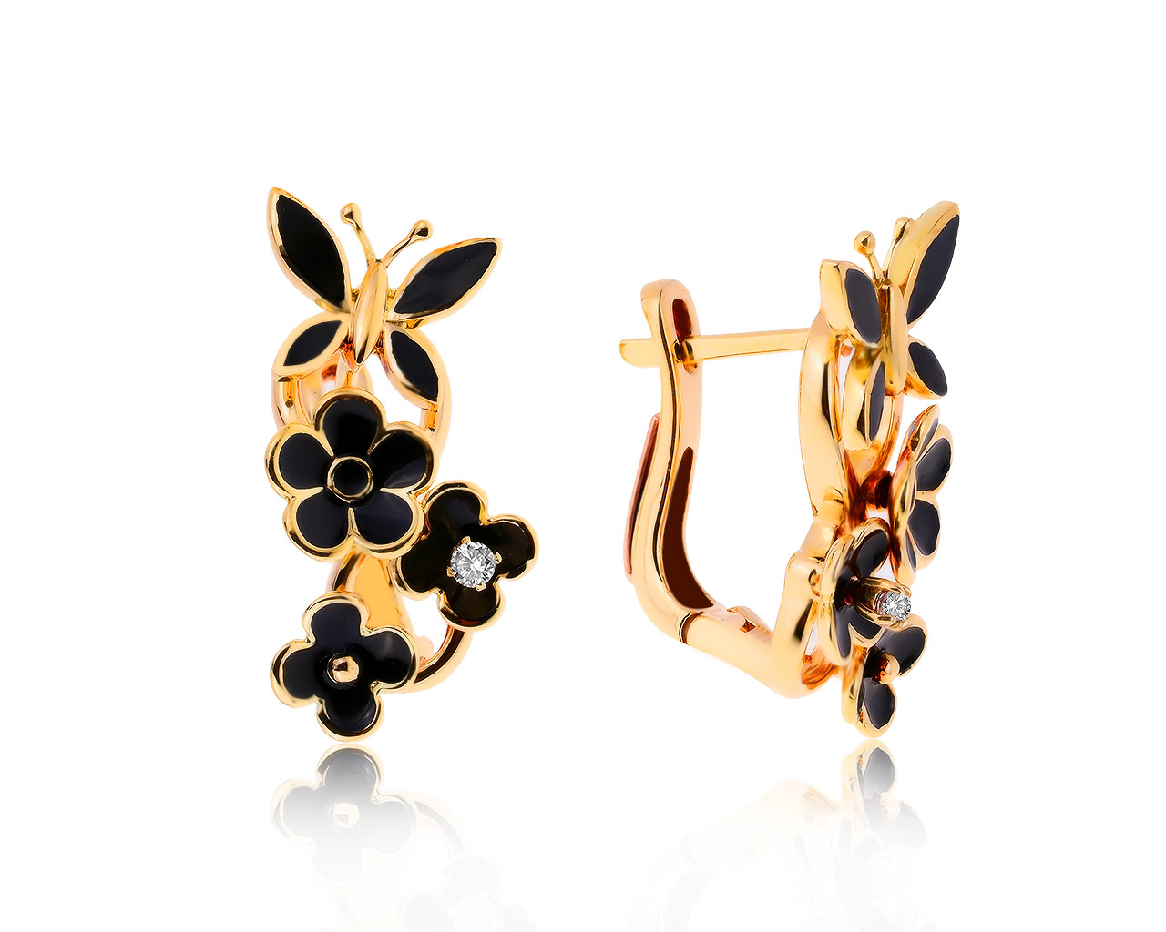 Оригинальные золотые серьги с бриллиантами 0.05ct Roberto Bravo