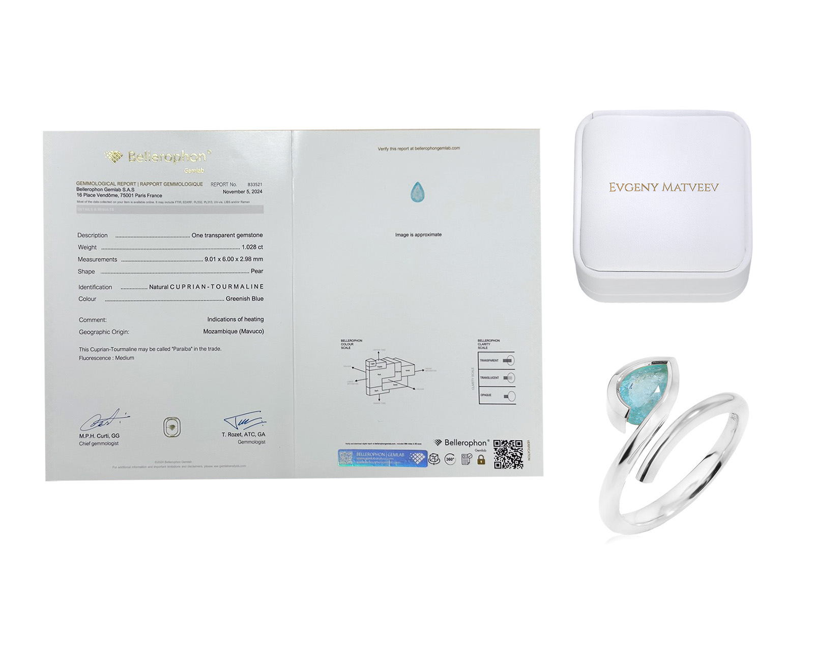 Золотое кольцо с турмалином параиба Мозамбик 1.03ct Evgeny Matveev