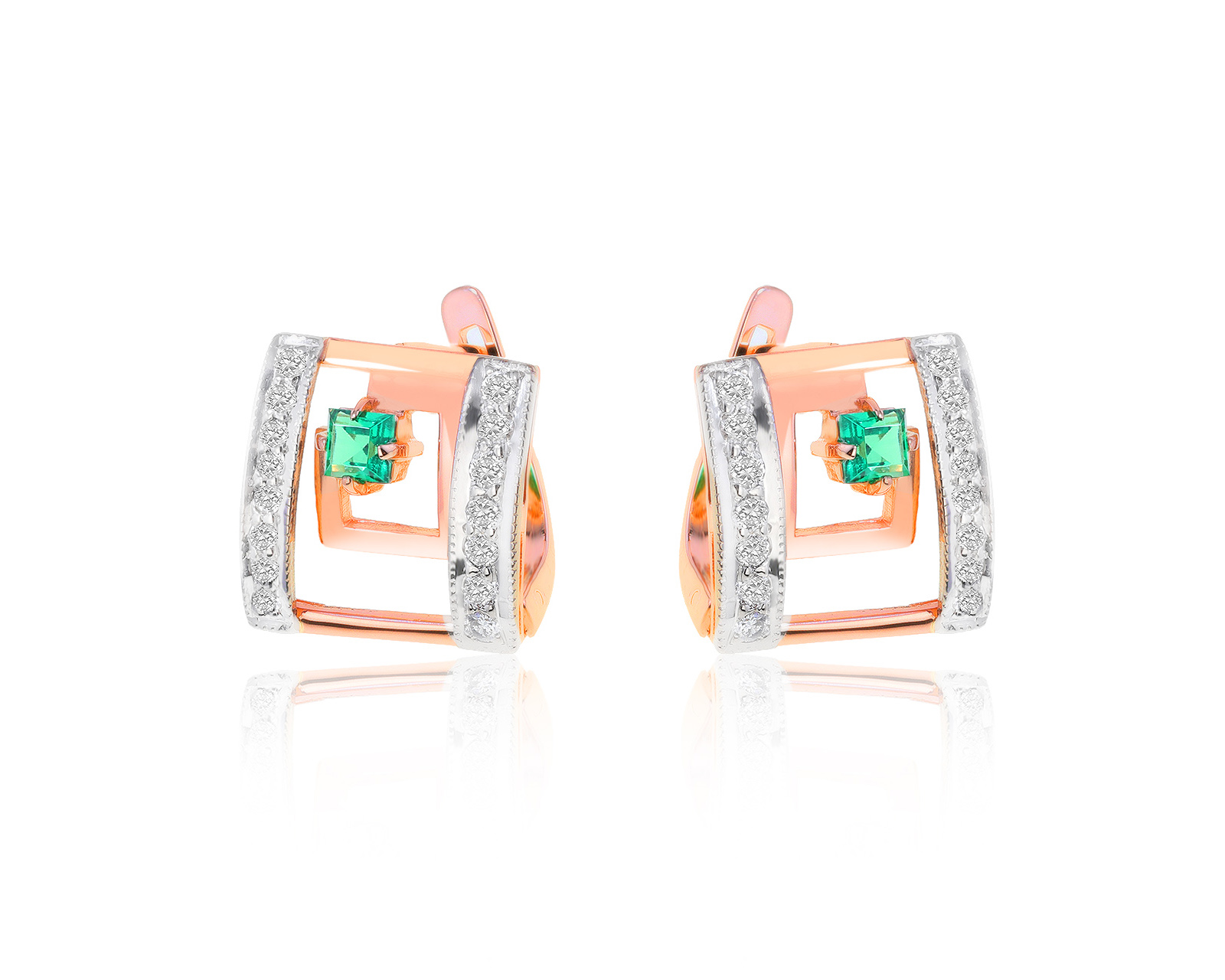 Модные золотые серьги с бриллиантами 0.17ct