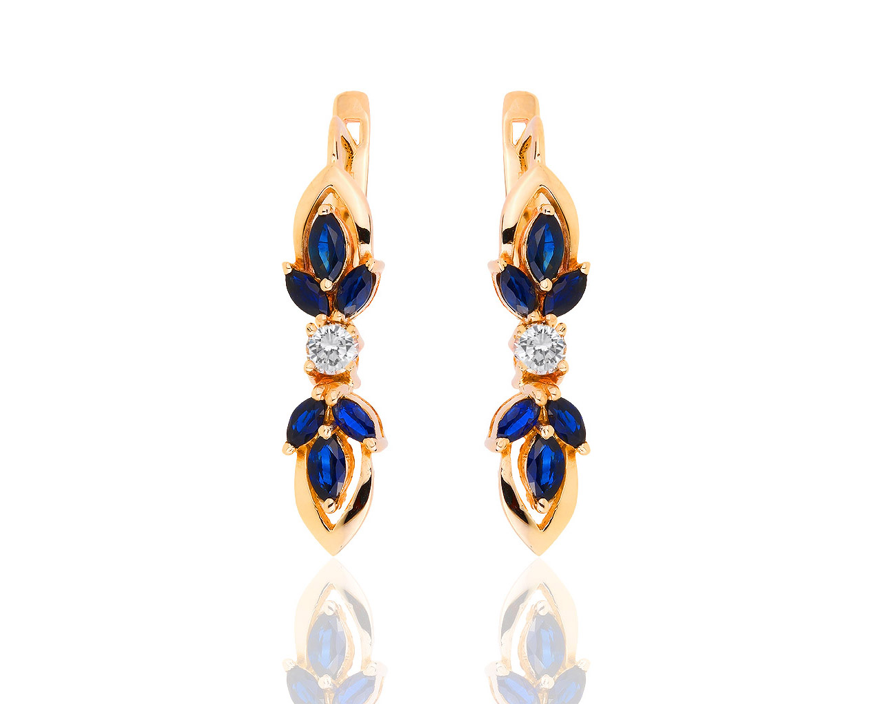Золотые серьги с сапфирами 0.90ct и бриллиантами 0.30ct 011018/11