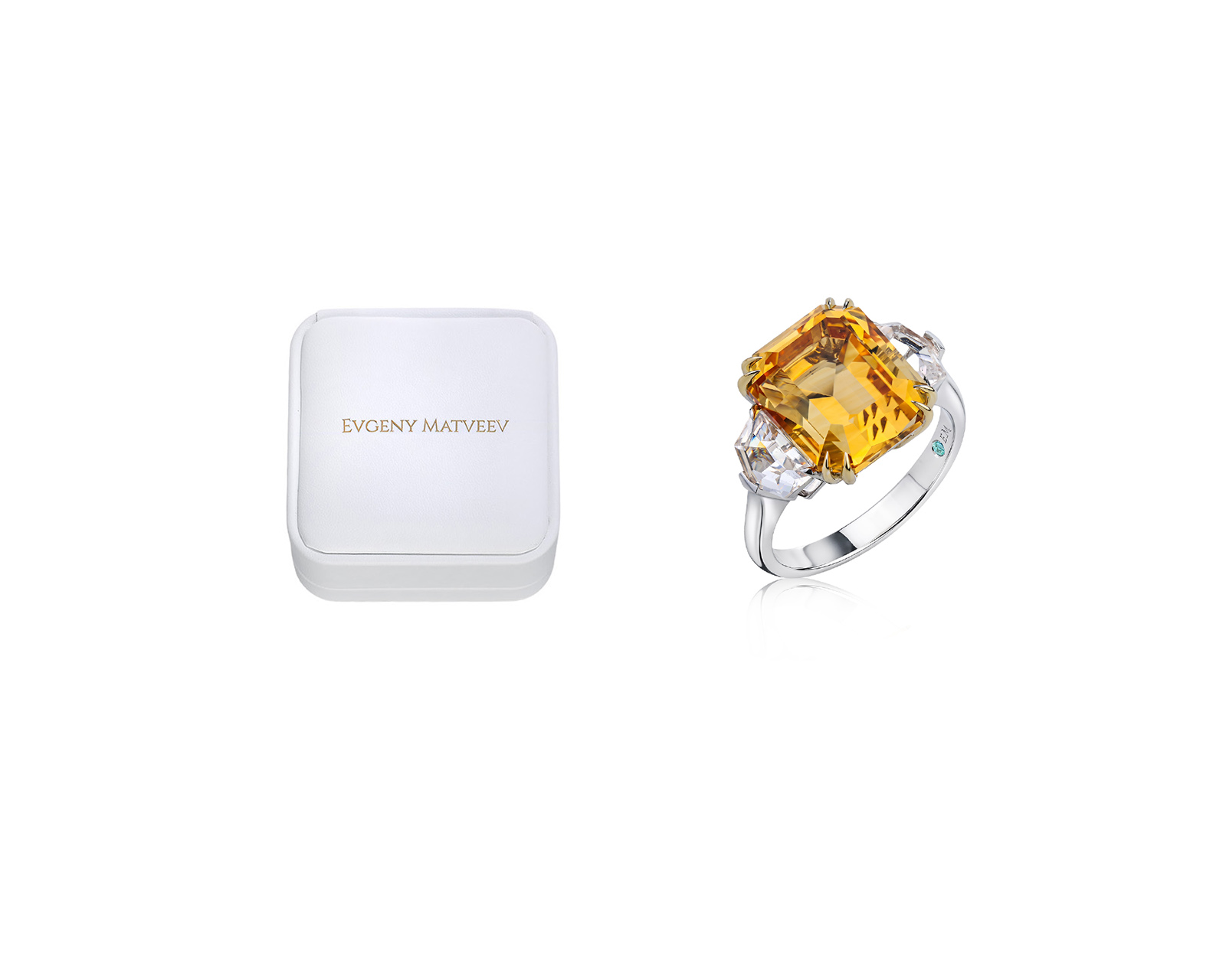 Золотое кольцо с цитрином 6.30ct и данбуритами 1.10ct Evgeny Matveev