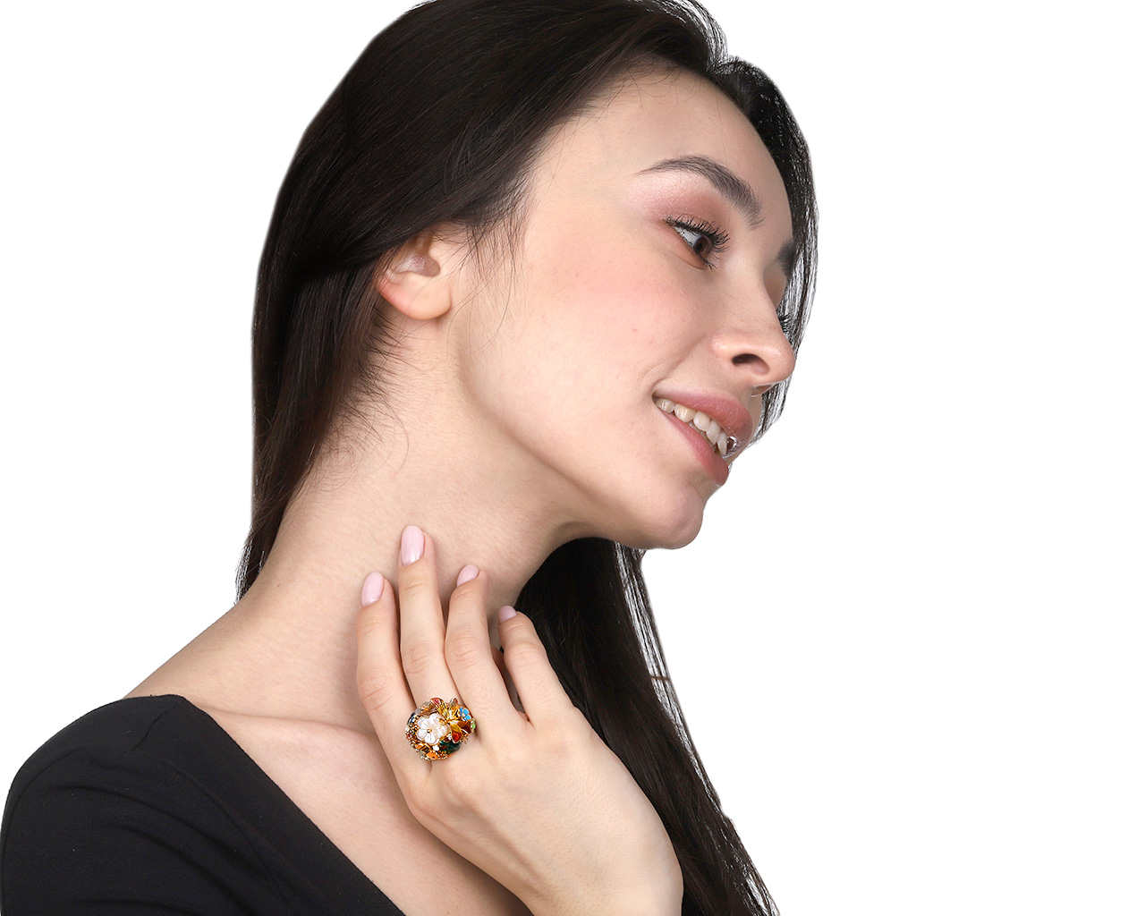 Оригинальное золотое кольцо с цветными камнями 0.14ct Roberto Bravo
