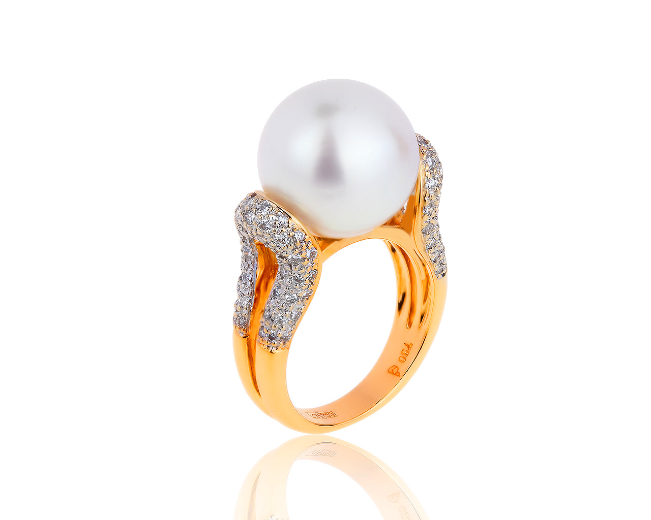 Эксклюзивное золотое кольцо с жемчугом 14.10 мм 260919/8