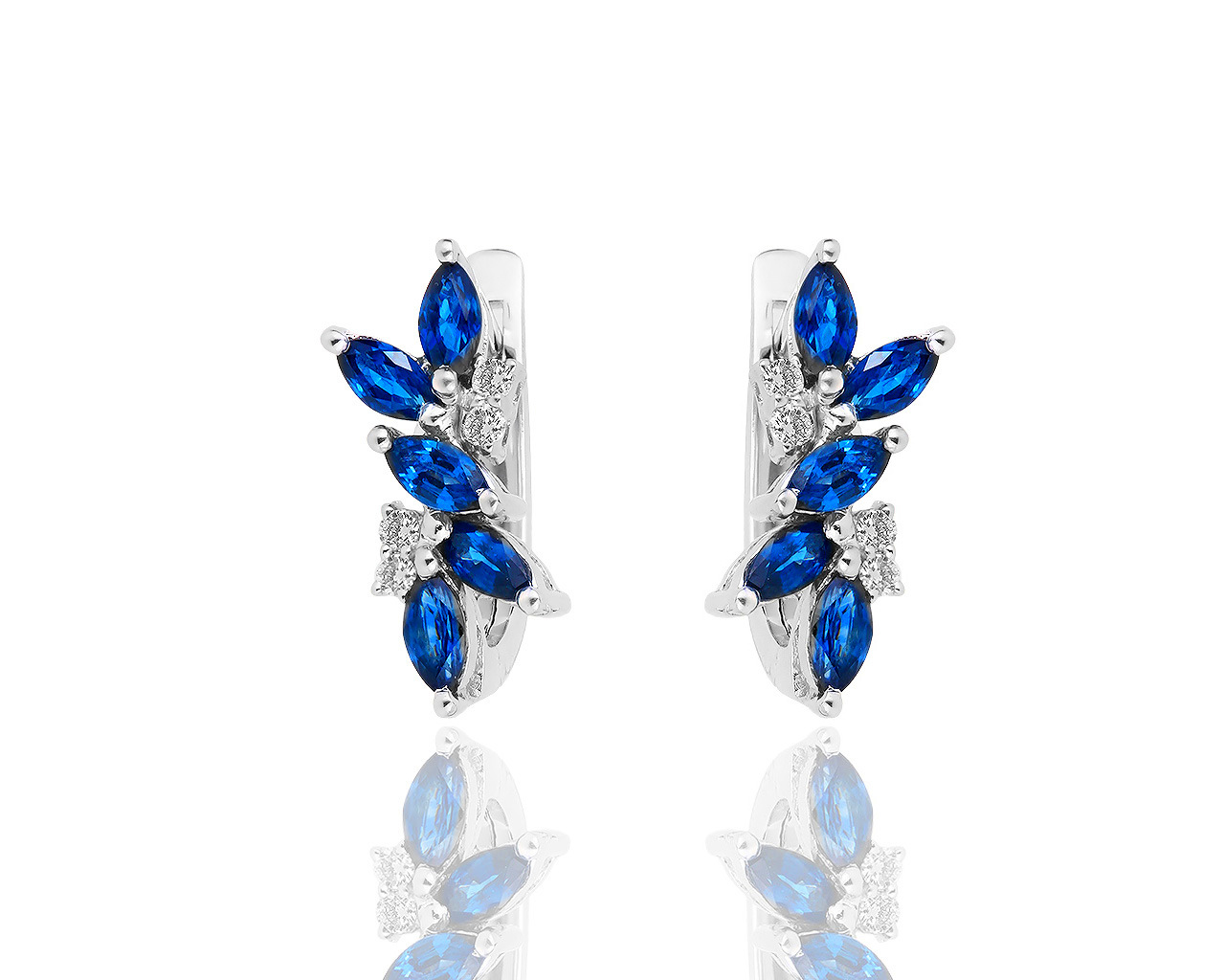 Достойные золотые серьги с бриллиантами 0.12ct и сапфирами 1.36ct 190619/7