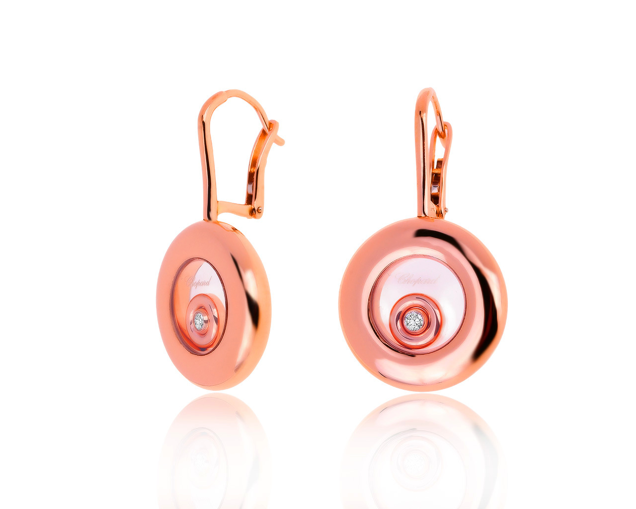 Оригинальные золотые серьги с бриллиантами 0.10ct Chopard