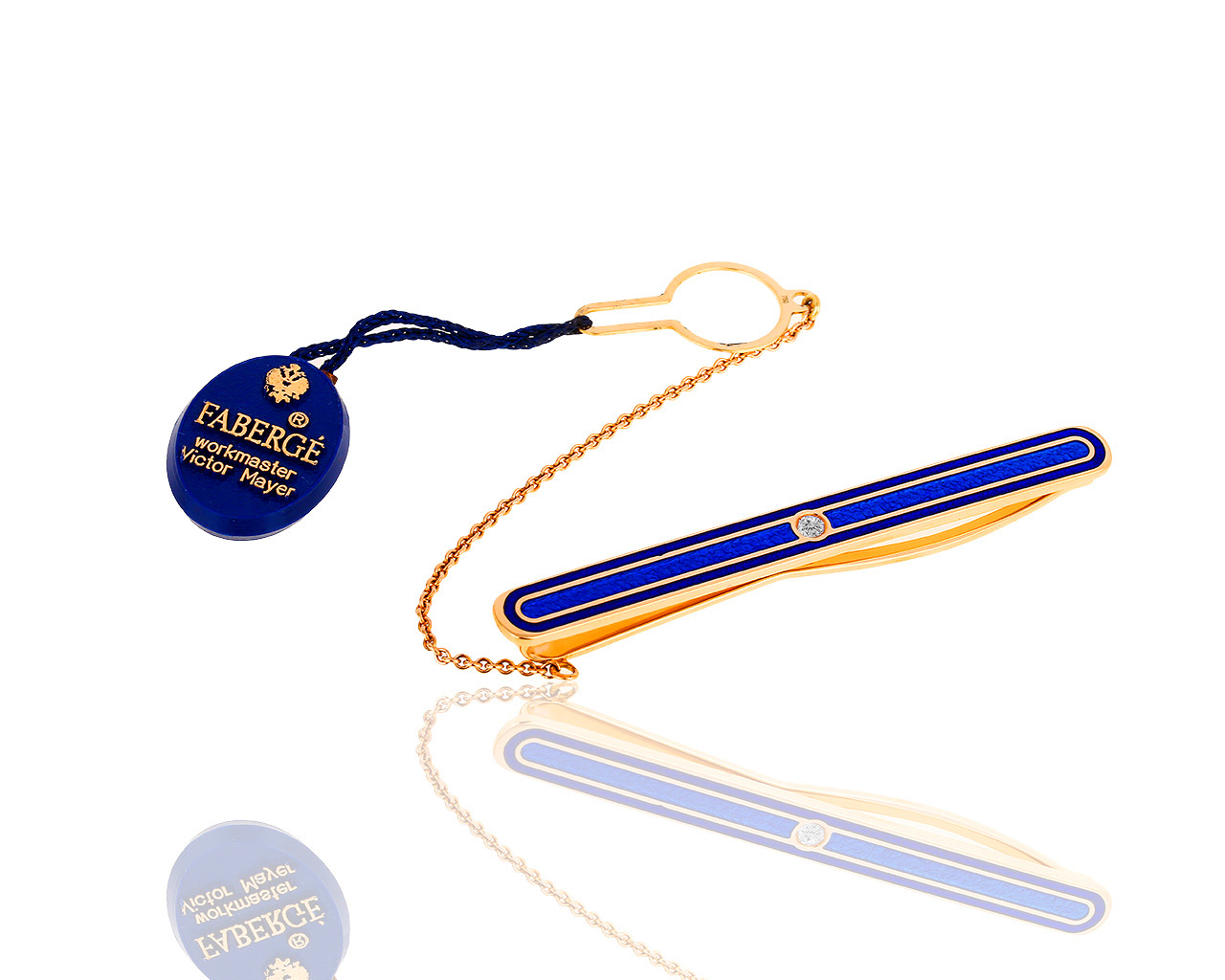 Оригинальный золотой зажим для галстука с бриллиантом 0.06ct и эмалью Faberge 240319/3