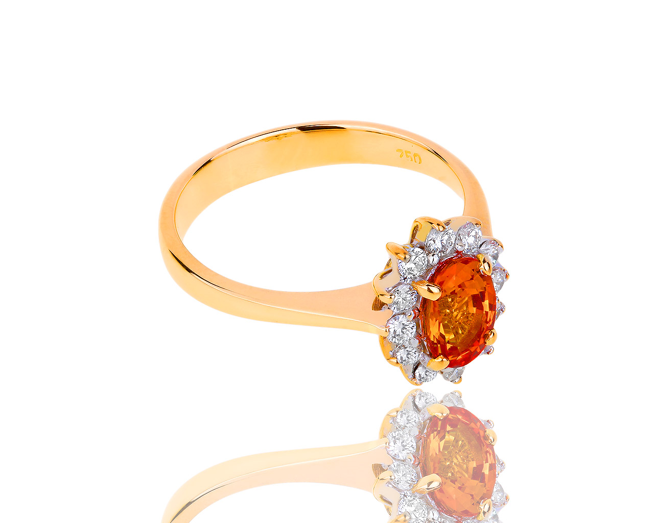 Золотое кольцо с бриллиантами и оранжевым сапфиром 0.83ct