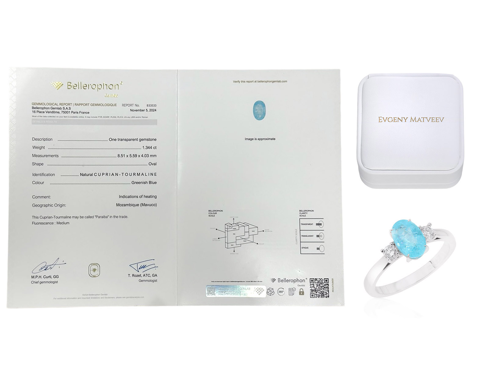 Золотое кольцо с турмалином параиба Мозамбик 1.34ct Evgeny Matveev