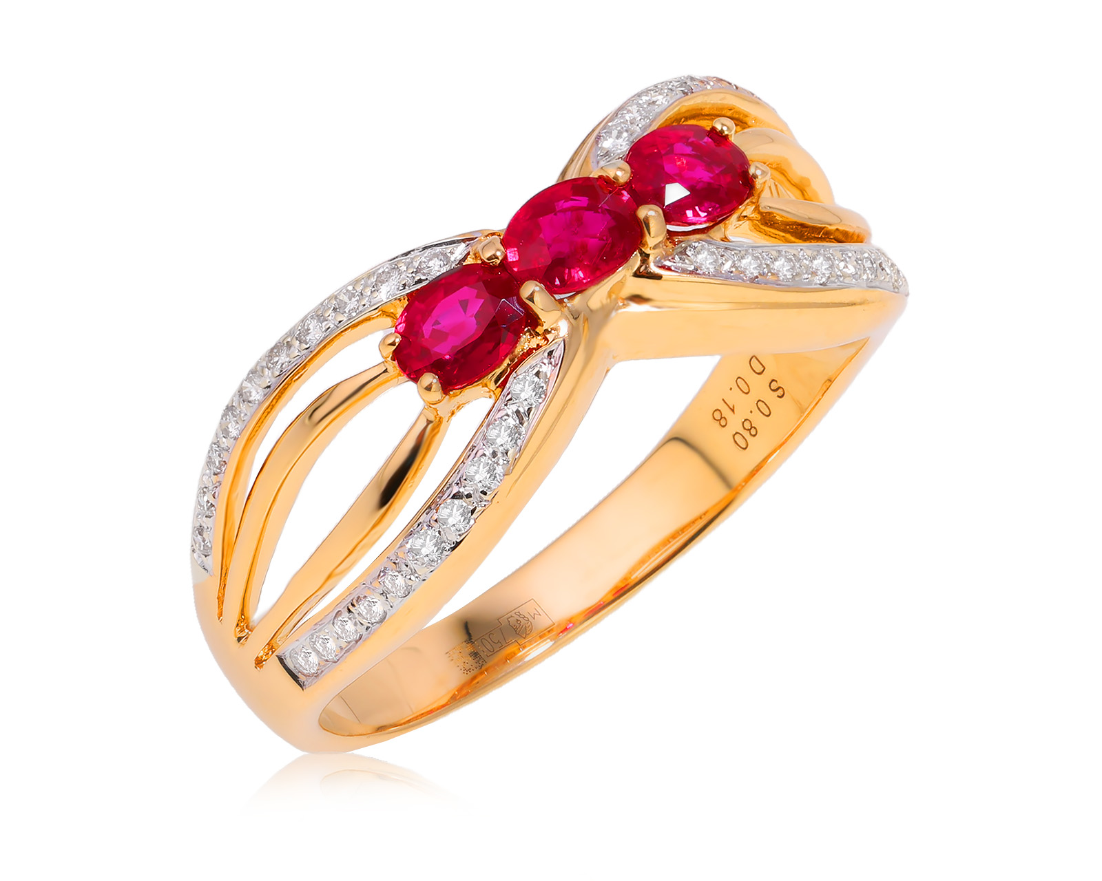 Золотое кольцо с рубинами 0.80ct и бриллиантами 0.18ct 140225/11 Золотое кольцо с рубинами 0.80ct и бриллиантами 0.18ct 140225/11