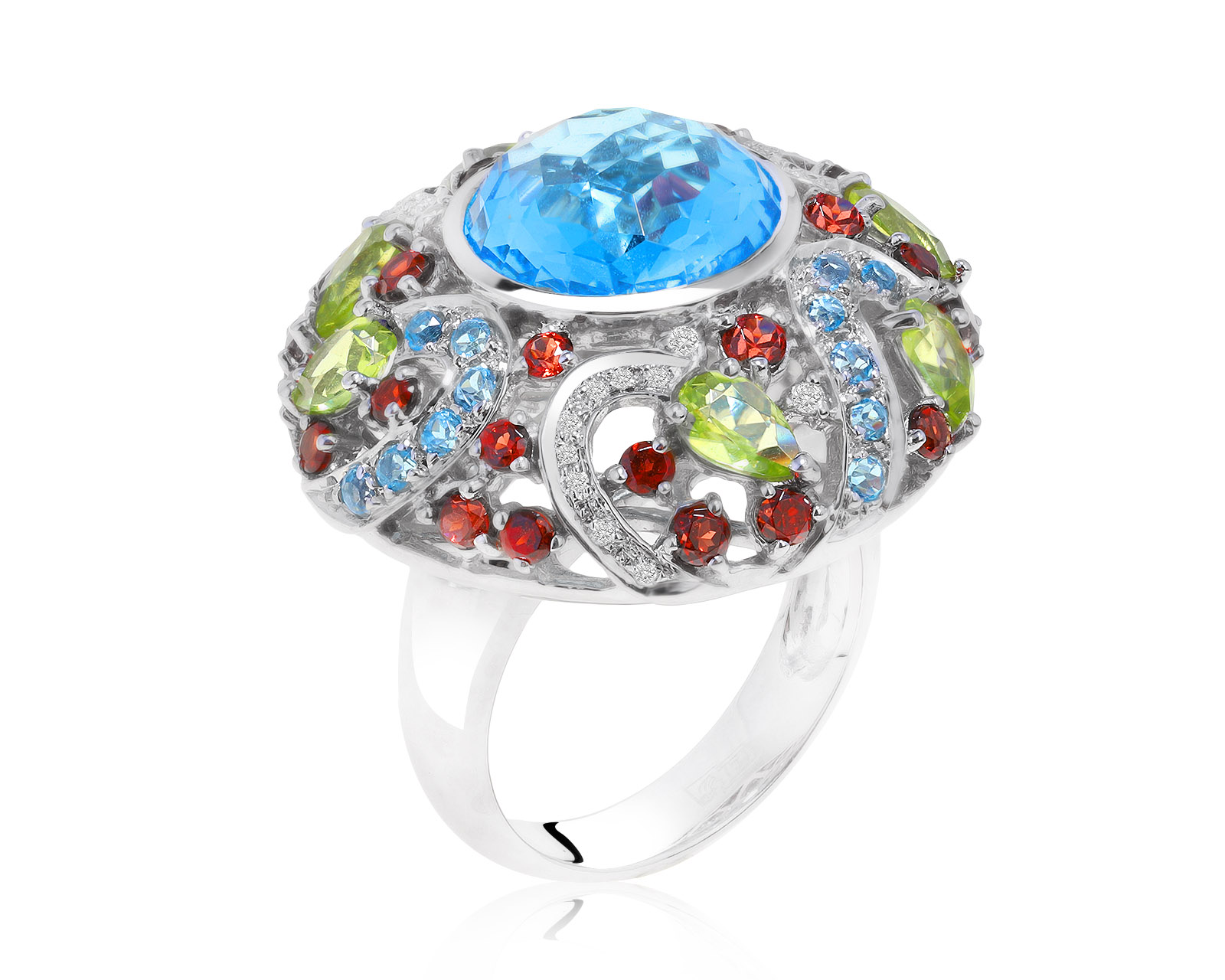 Шикарное золотое кольцо с цветными камнями 8.11ct 090921/1 Шикарное золотое кольцо с цветными камнями 8.11ct 090921/1